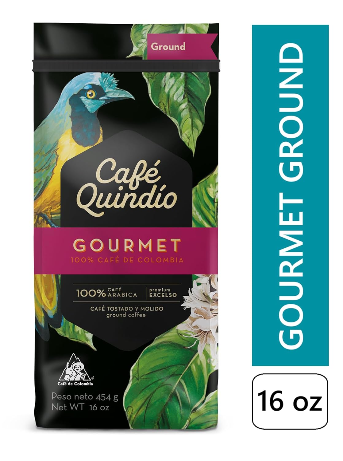 Cafe Quindio Gourmet - Medium Roast 100% Colombian Excelso Ground Arabica Coffee - 16 Ounce Bag (454g)