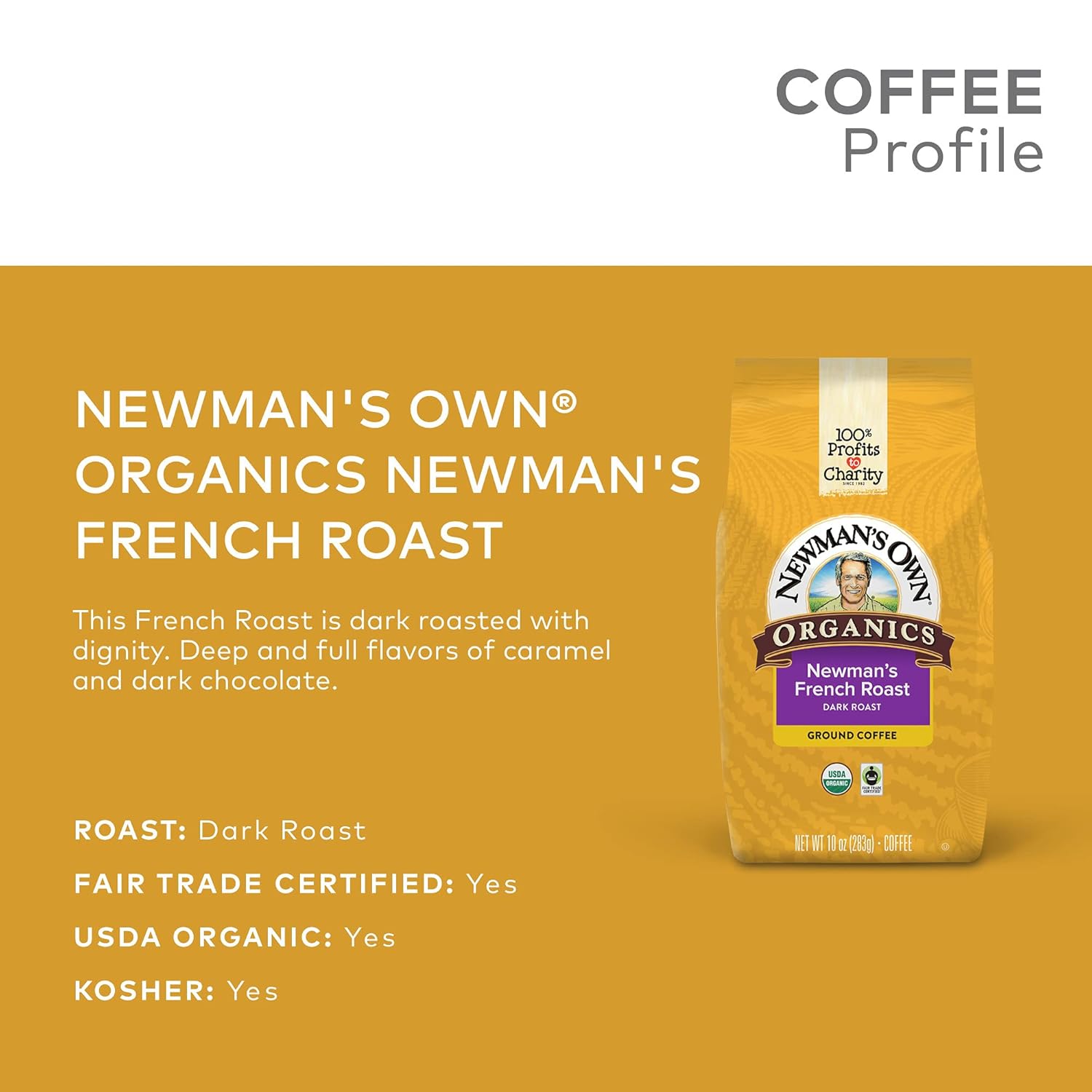 Newman's Own Organics Newman's French Roast, Ground Coffee, Dark Roast, Bagged 10 oz (Pack of 4)