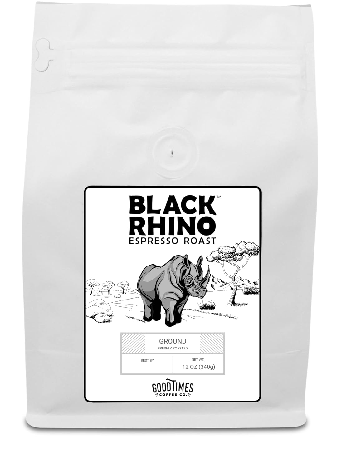 Black Rhino Arabica Coffee Espresso Dark Roast, Medium Ground, Small Batch Artisan, 12 Ounce (Pack of 1)