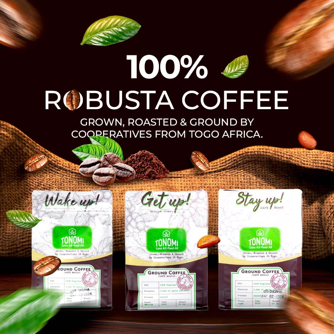 Tonomi Wake Up! Light Roast Ground Coffee - All Natural Blend with Hint of Vanilla, Chocolate & Caramel - Coarse Grounds for Cold Brew or Traditional Brewing - Caffeine Packed, 32oz