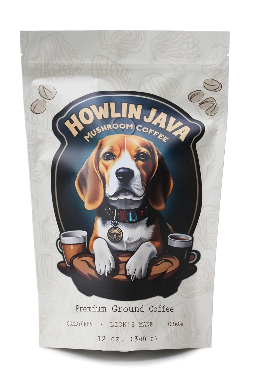 Howlin Java Mushroom Coffee, Premium Ground Coffee with 1 gram each of Lion's Mane, Chaga, and Cordyceps. Increase Energy, Focus, and Immunity with our Adaptogenic blend! 28 servings