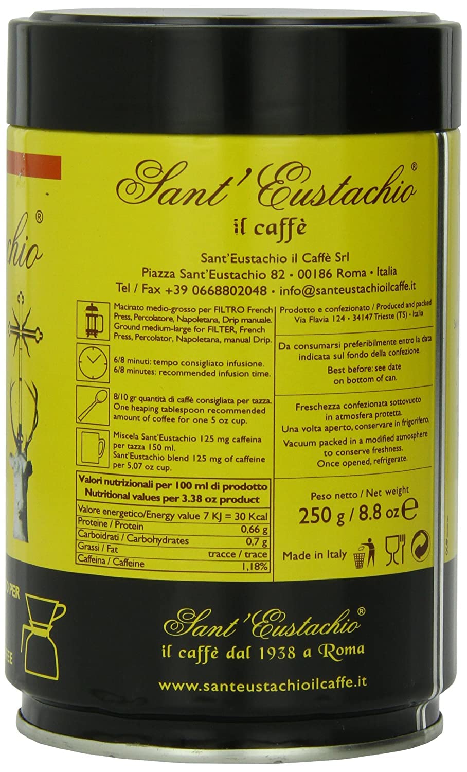 Sant Eustachio Ground Coffee in Can, Filtro, 8.8 Ounce