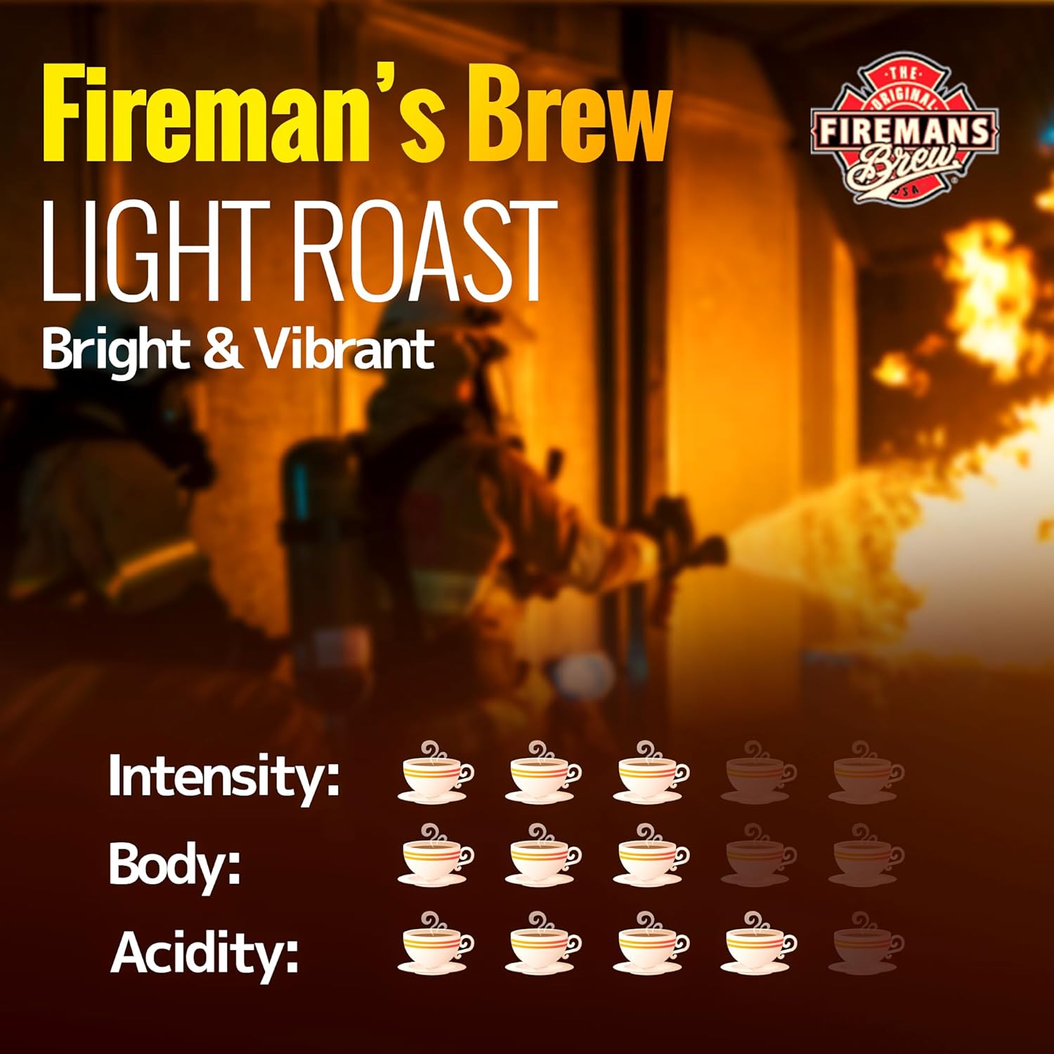 Firemans Brew Light Roast Coffee – Bold & Robust Ground Coffee – 100% Arabica Beans, Rich, Full-Bodied Flavor – Freshly Roasted Gourmet Coffee – Low Acid, Small Batch Coffee – Supports Firefighter Causes
