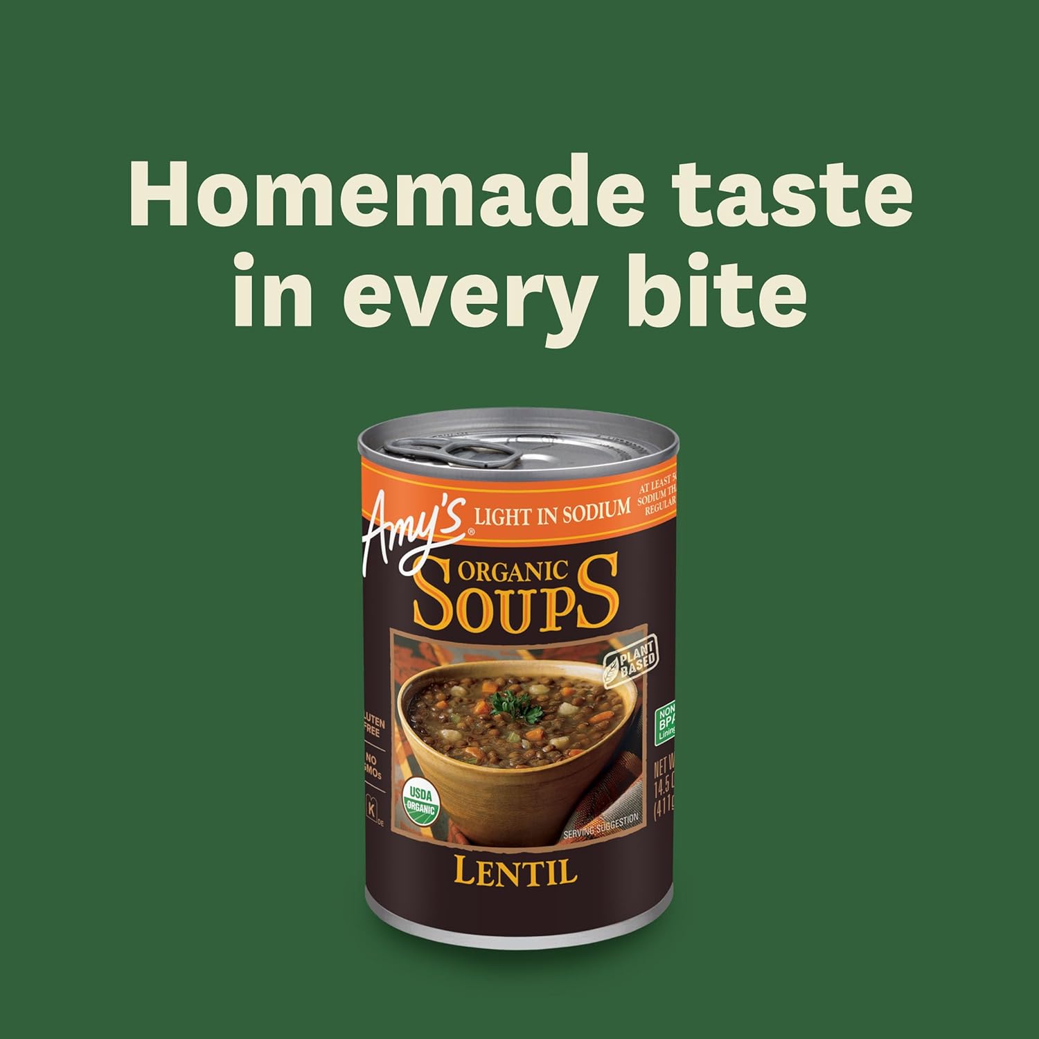 Amy’s Soup, Vegan Lentil Soup, Light in Sodium, Gluten Free, Made With Organic Green Lentils and Vegetables, Canned Soup, 14.5 Oz (12 Pack)