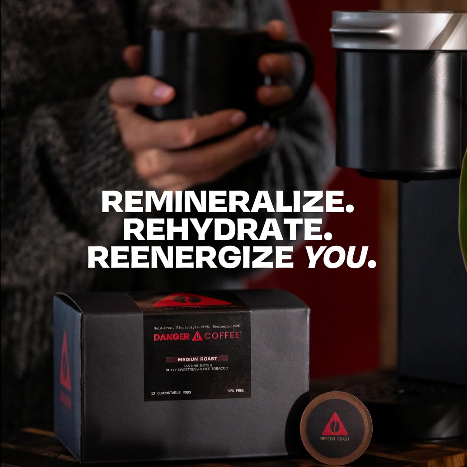 Danger Coffee by Dave Asprey, Remineralized, Mold Free & Lab Tested Compostable Pods | Dark Roast 12 Pods