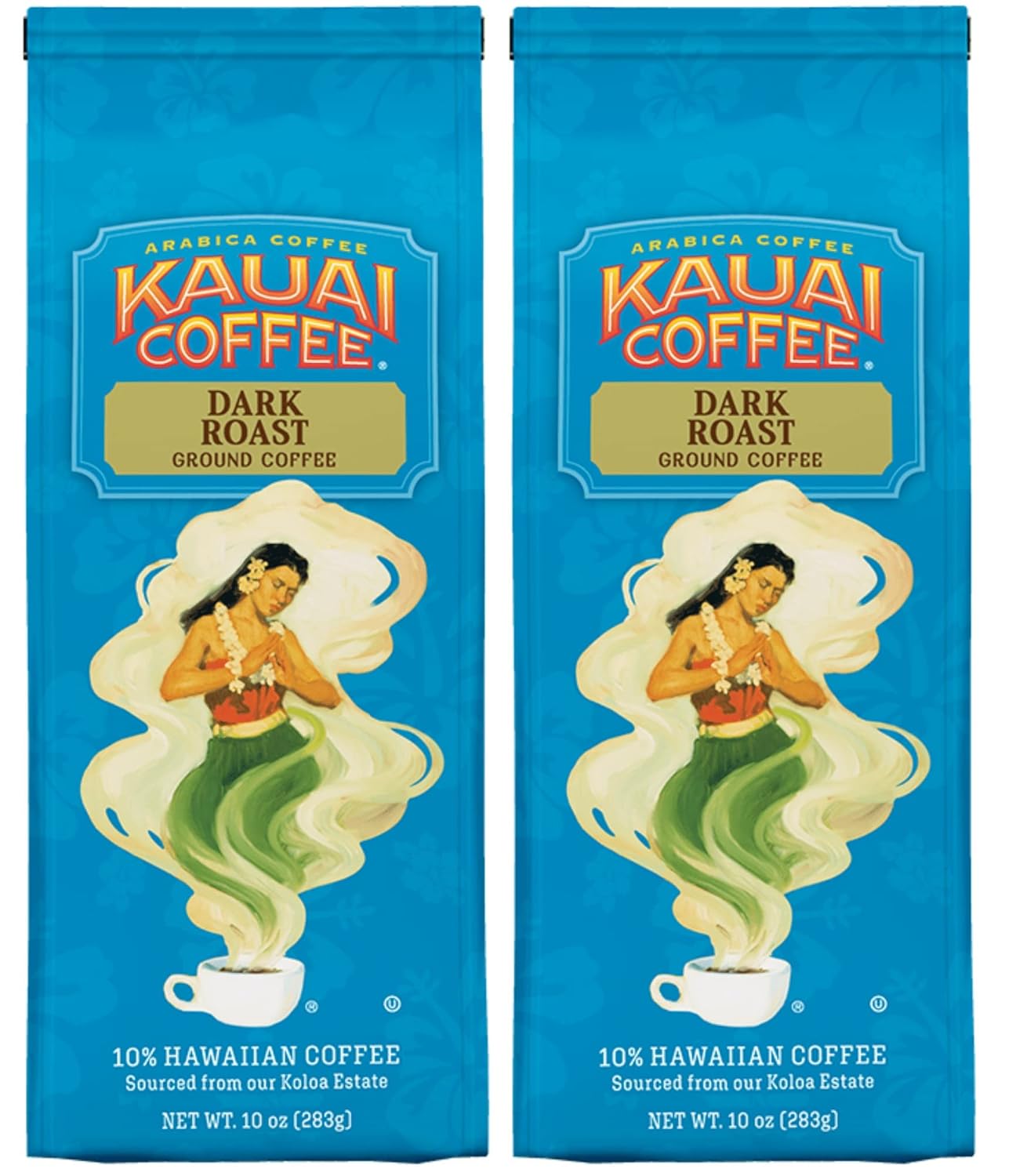 Kauai Coffee, Koloa Estate Dark Roast, Ground Coffee, 10oz Bag (Pack of 2)