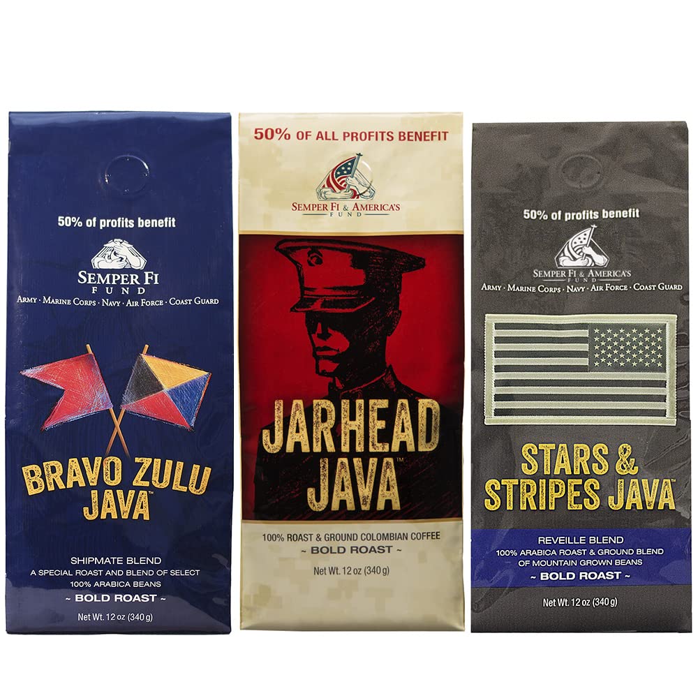 Military Java Group 3-12 oz Bag Coffee Variety Pack: Jarhead, Bravo Zulu, and Stars & Stripes Java