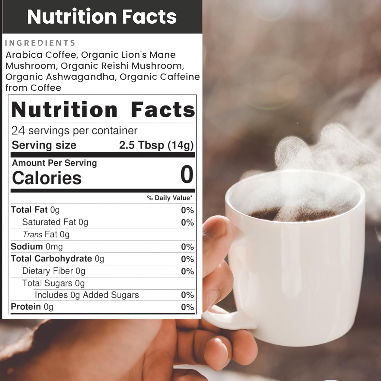 High Caffeine Mushroom Coffee and Adaptogen Chai Tea Latte