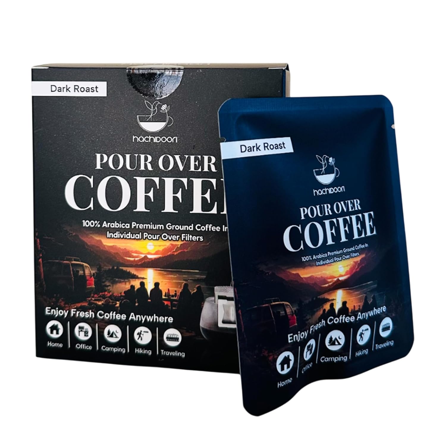 Hachidoori Single-Serve Portable Pour Over Drip Coffee – 7 Ready-to-Brew Packs with Ground Coffee & Filters | Fresh Coffee Anytime – Travel, Camping, Office.