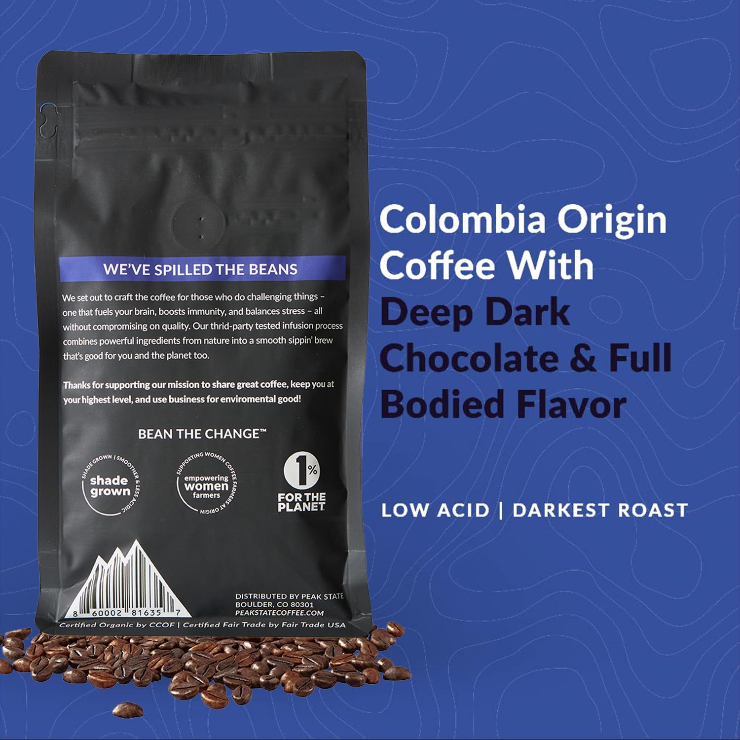 Peak State Coffee with Benefits, 3 Bag Variety Pack – Mushroom Coffee, Low Acid & Smooth, Immunity Boost, Brain Sustain & Stress Less, Organic Whole Bean Coffee, Gluten Free, 12 oz. Each