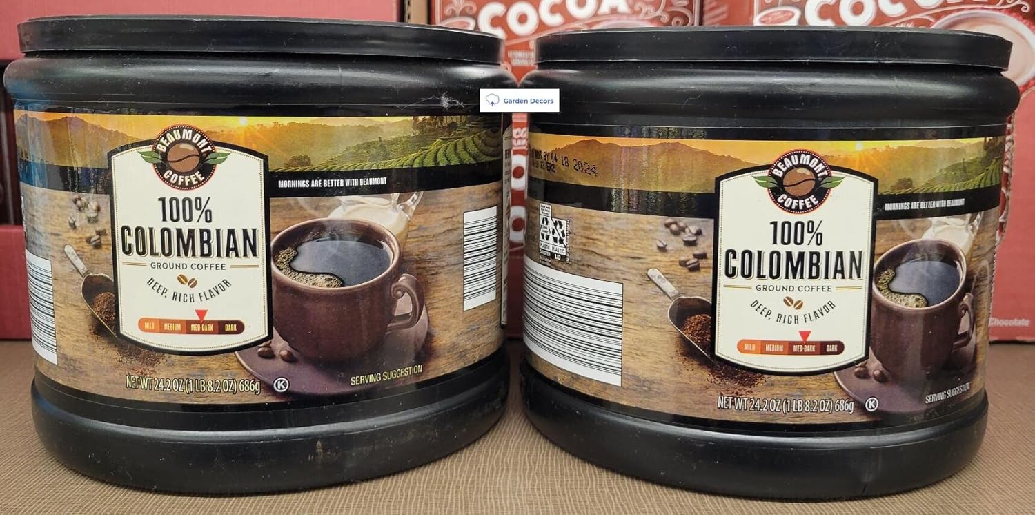 Beaumont Coffee 100% Colombian Ground Med-Dark Coffee Deep Rich Flavor 24.2oz 686g (Two Jars)