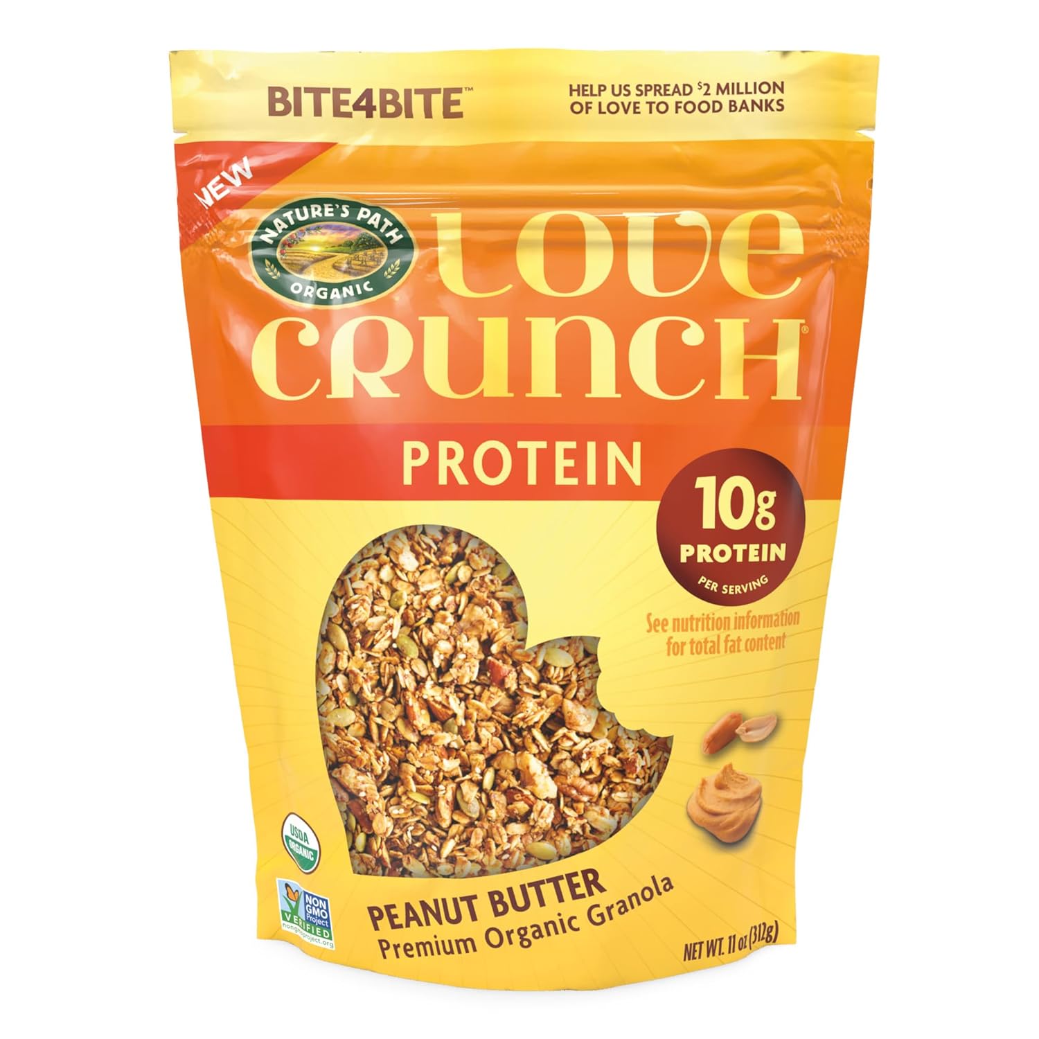 Love Crunch Organic Peanut Butter Protein Granola, 11 oz (Pack of 1), Non-GMO, by Nature's Path