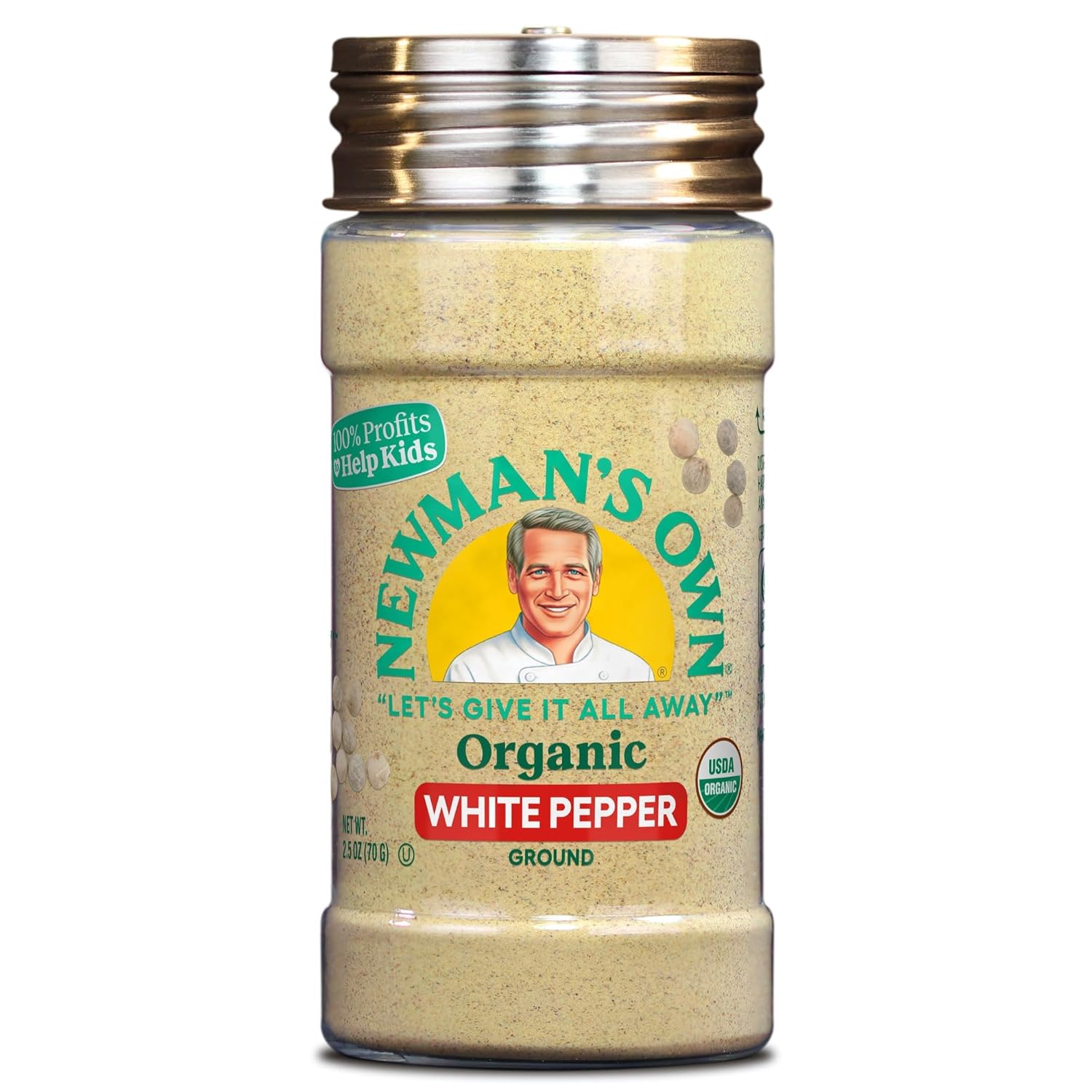 Newman's Own Organic Ground White Pepper; Perfect for sauces, creamy soups, USDA Certified Organic, Non-GMO, Kosher, 2.5 Oz. Bottle
