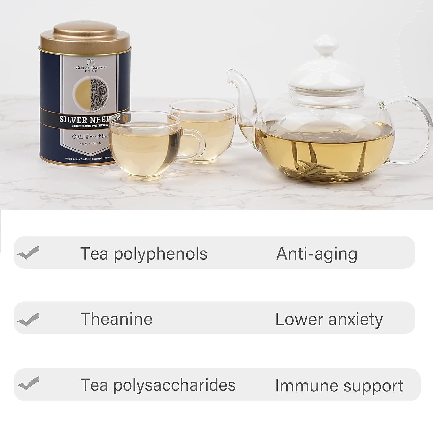 Taimei Teatime Premium Silver Needle White Tea(1.76oz|50g) and Royal Congou Black Tea(3.53oz|100g) with Natural Sweet Taste