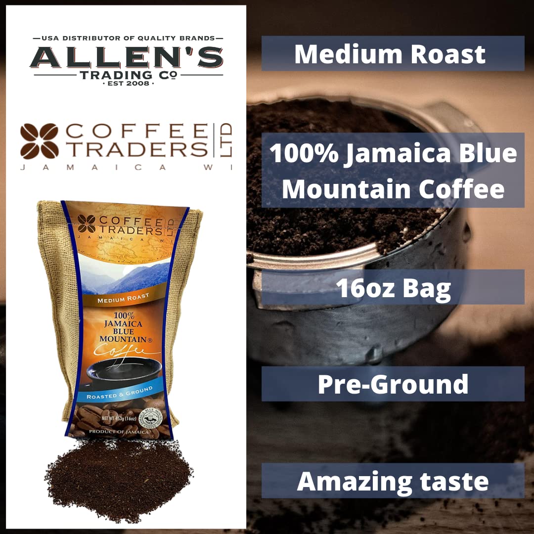 Jamaica Blue Mountain Coffee Certified 100% Pure, Roasted Ground 1 Lb