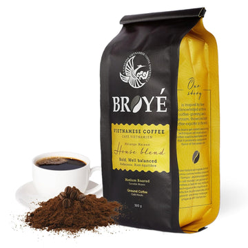 Broyé Medium Roasted Ground Coffee, Vietnamese coffee ground, ground coffee medium roast of Arabica and Robusta Coffee, Vietnamese Ground Coffee for Cold Brew and Espresso, Strong Flavor (10.5 Oz Bag)