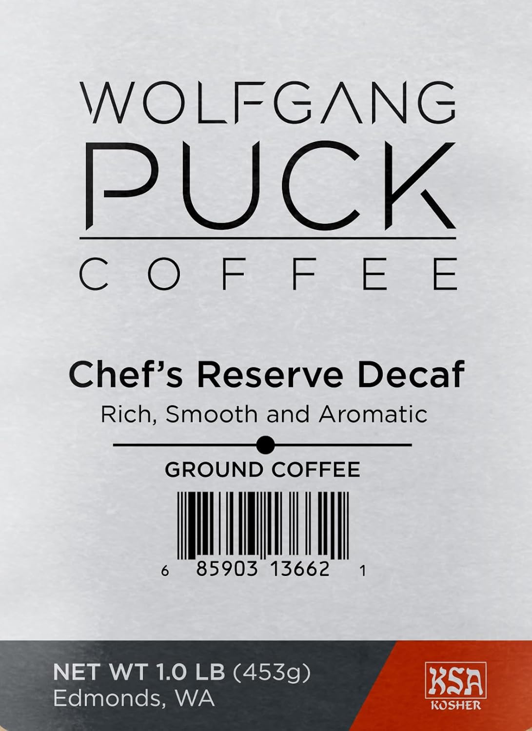 Wolfgang Puck Coffee, Chef's Reserve Decaf, Ground, 1 lb. bag (Pack of 1)