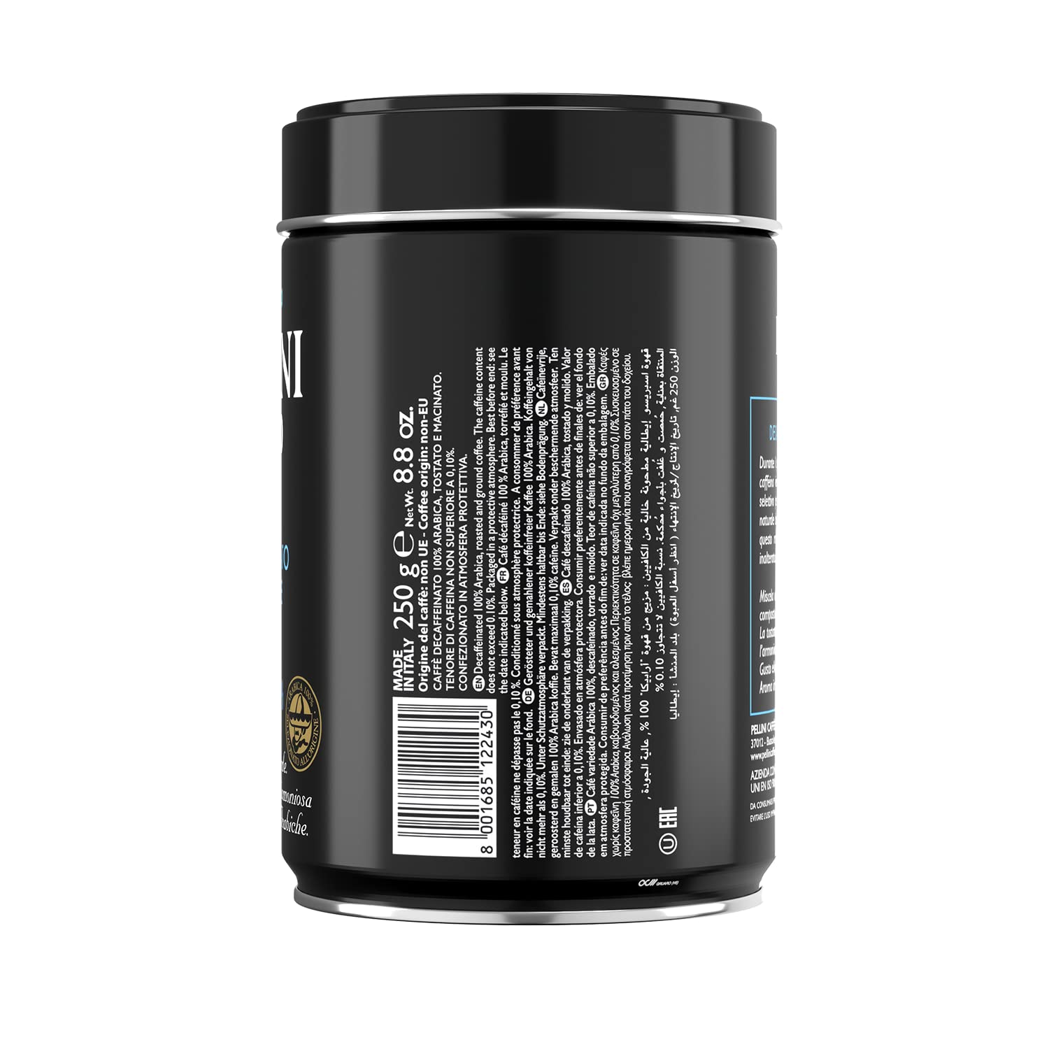 Pellini Top 100% Arabica Decaffeinated Ground Coffee Tin 250 g