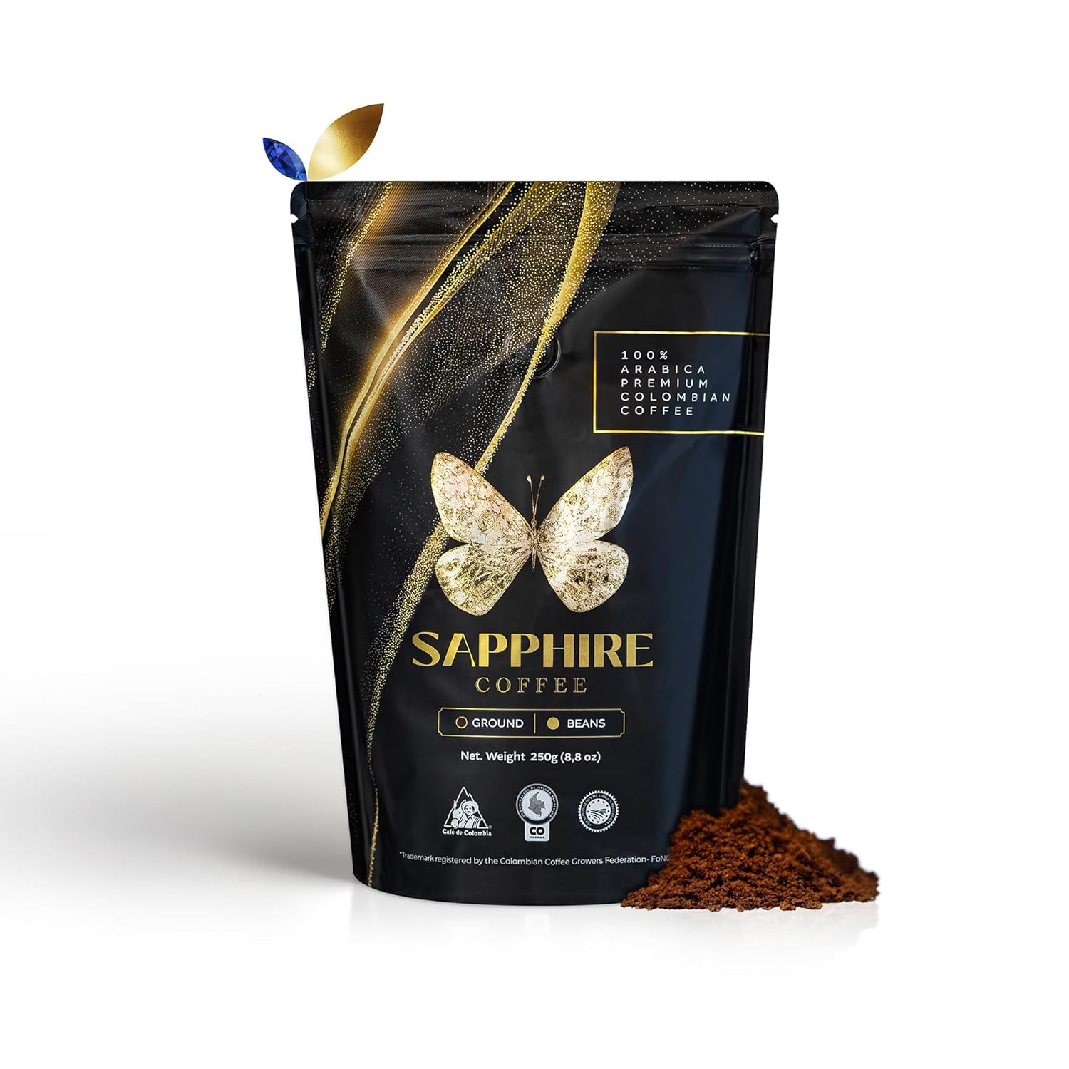 Sapphire Coffee | Ground Coffee | Arabica Coffee | Colombian Coffee | Ground Coffee Medium Roast | 8.8 oz Cafe Colombiano