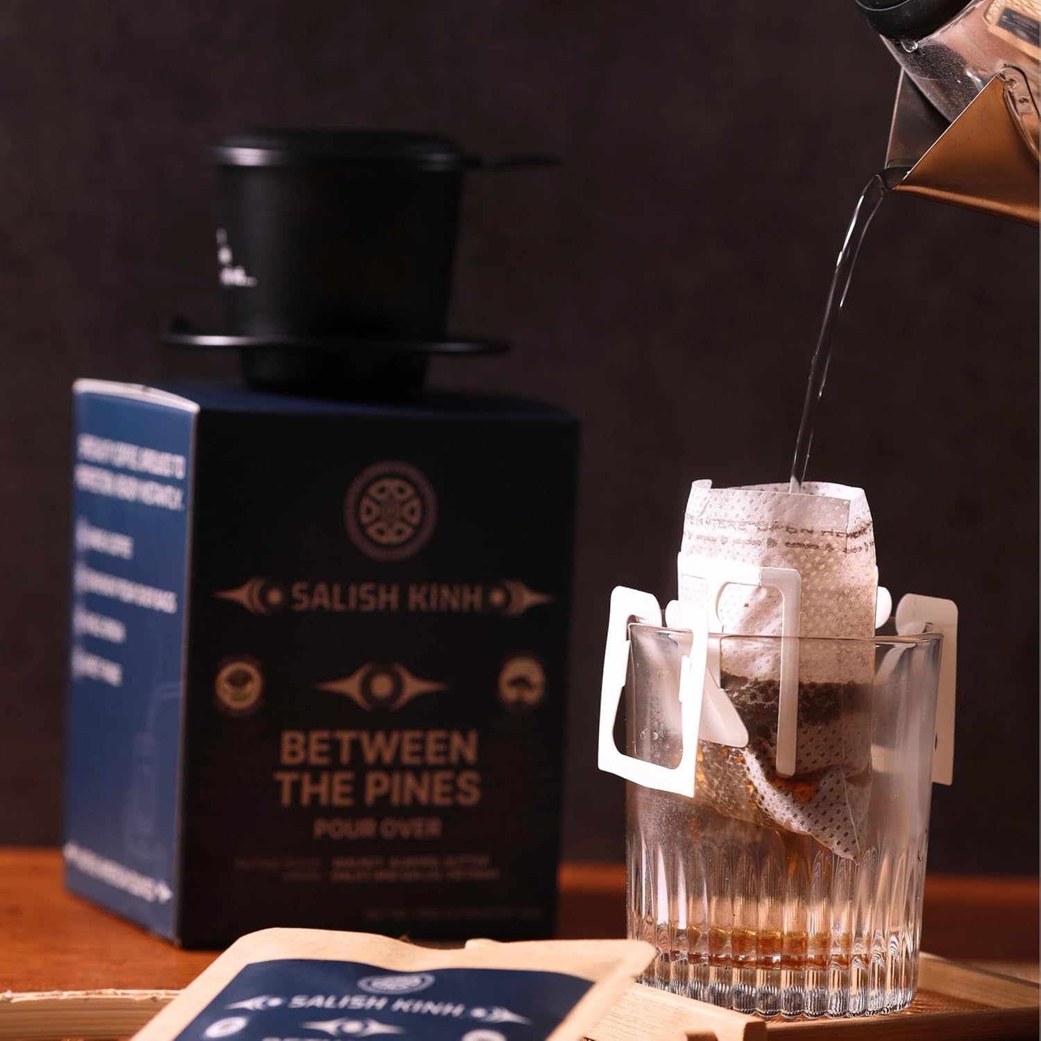 Salish Kinh Premium Pour Over Single-Serve Vietnamese Coffee | Between the Pines | Medium Roast | Includes 10 Coffees | Single Origin | Direct Trade | Instant Coffee | 100% Indigenous Produced