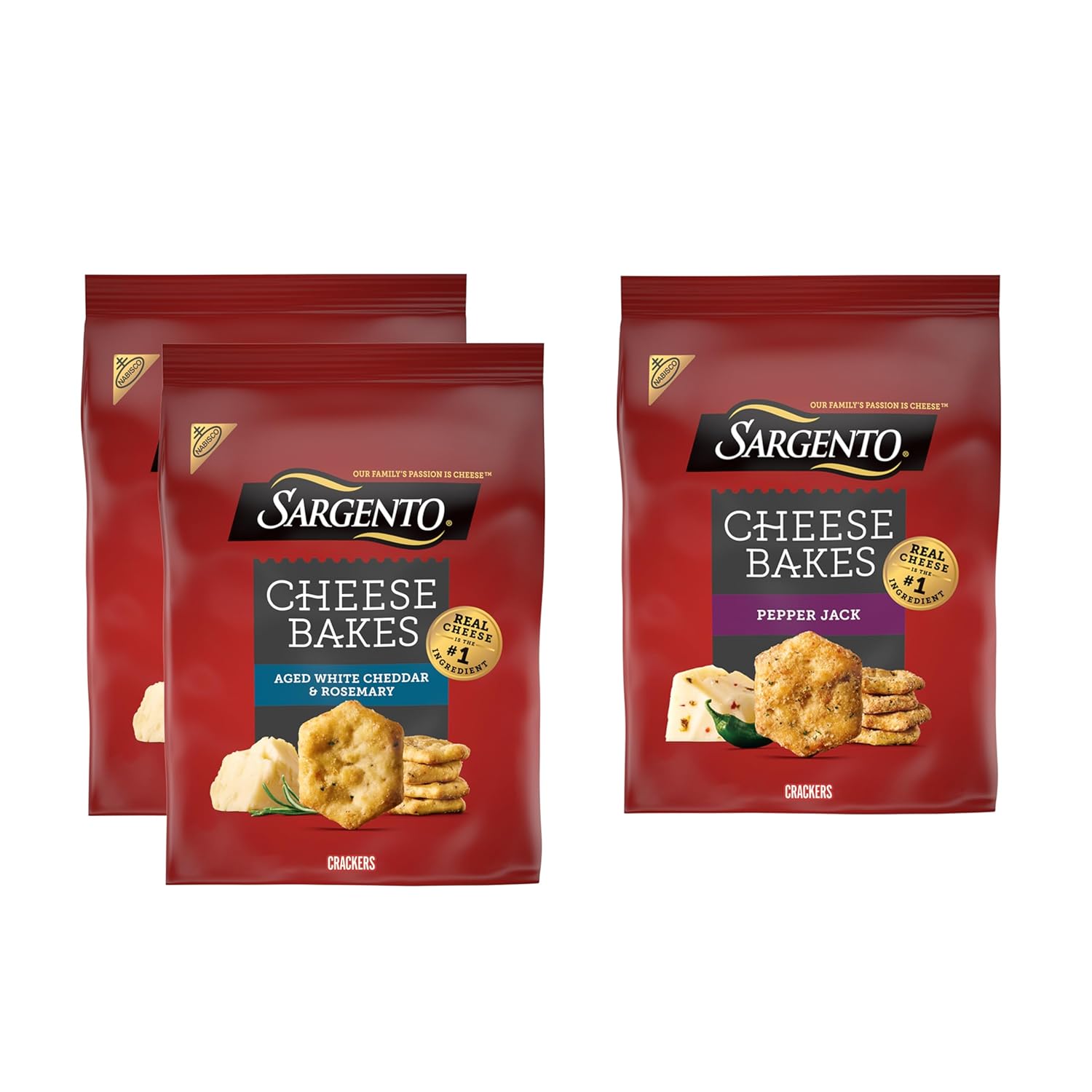 Sargento® Cheese Bakes Aged White Cheddar and Rosemary and Pepper Jack Crackers, Cheese Crackers Variety Pack (2 Flavors), 3 Bags