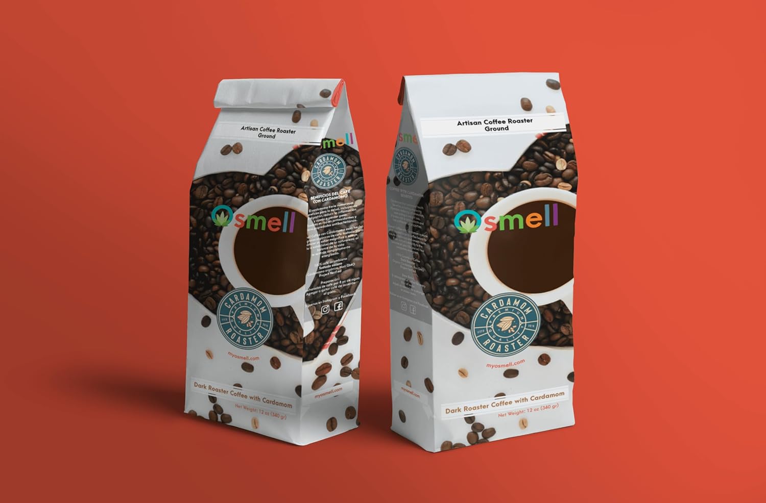 Cardamom Osmell Coffee 12oz - 100% Colombian Coffee Blend With Pure Cardamom (100% Natural Cardamom). Ground Coffee, Artizan Coffee Roasters, DARK ROAST (12 Ounce)
