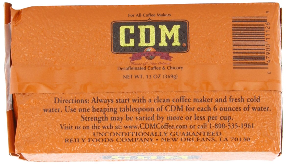 CDM Coffee & Chicory Decaffeinated Ground Coffee 13 Ounce Bag (Pack of 4)