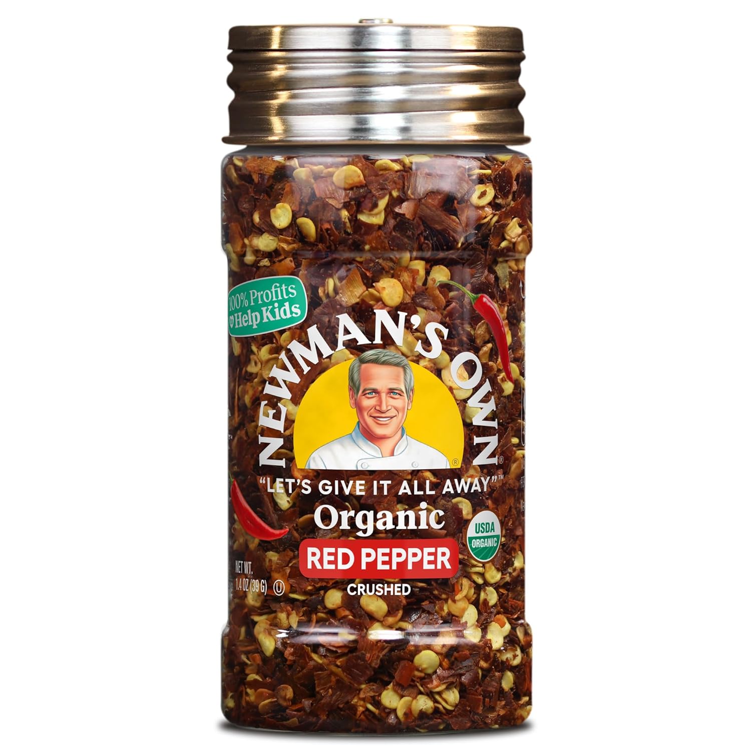 Newman's Own Organic Crushed Red Pepper; Perfect for Pizzas, Pastas, or Sauces, USDA Certified Organic, Non-GMO, Kosher, 1.40 Oz. Bottle
