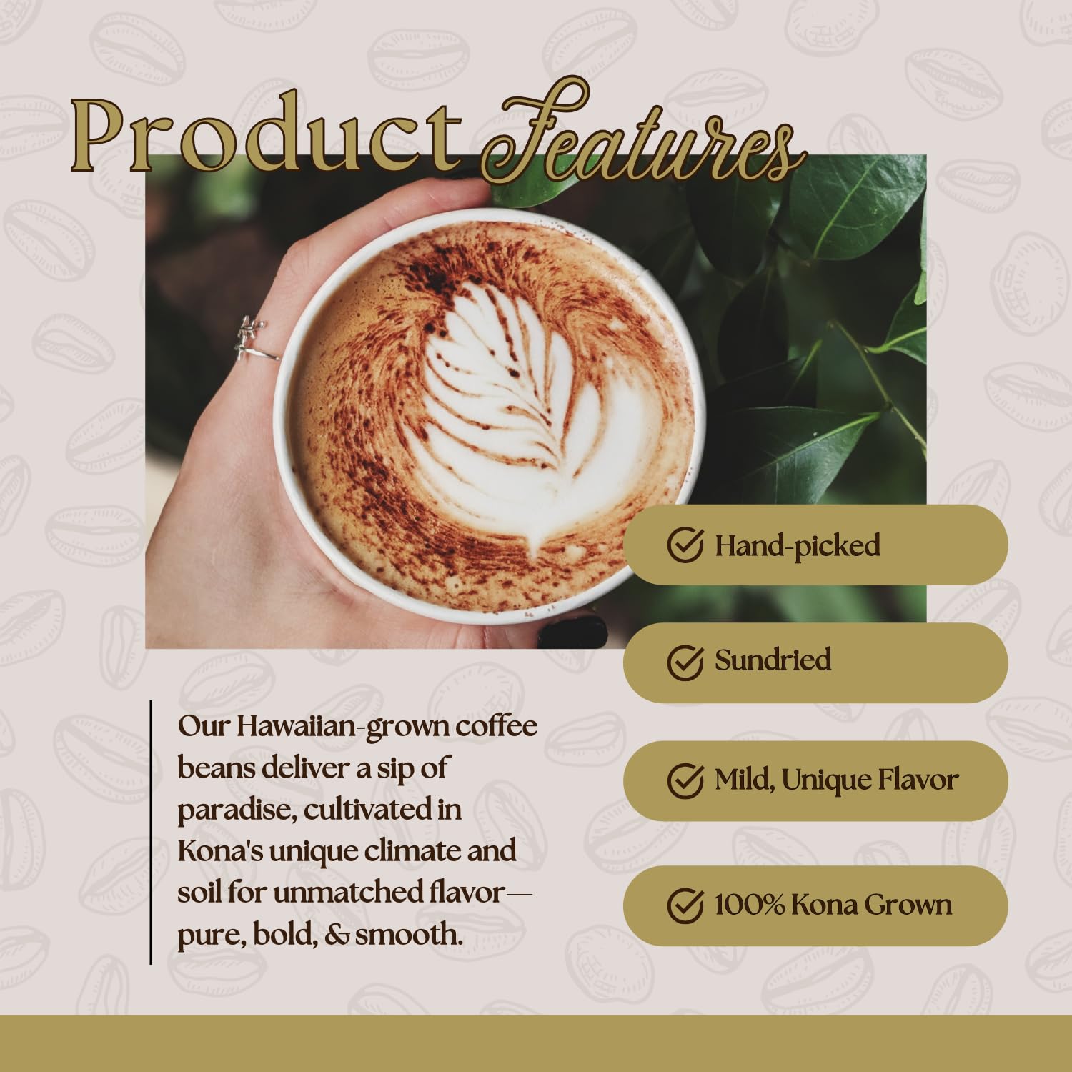 Hualalai Estate 100% Pure Kona Ground Coffee - Medium Dark Roasted Hawaiian Grown Beans - Pesticide-Free Gourmet Grade Premium Coffee (4 oz)