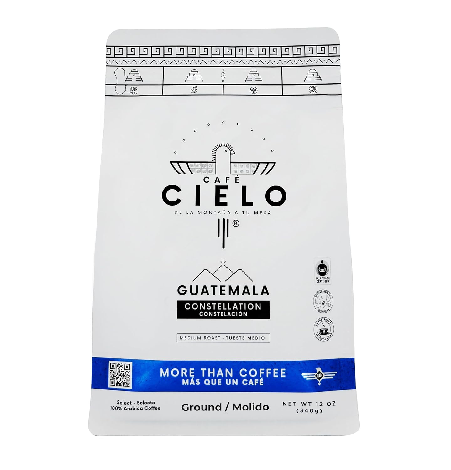 Café Cielo Blend Constellation, The Coffee from Guatemala, 100% Guatemalan Arabica Coffee, Artisanal Cultivation Single Estate Coffee. (Ground, 340g/12 oz), enriched with notes of chocolate, walnut and lemon.