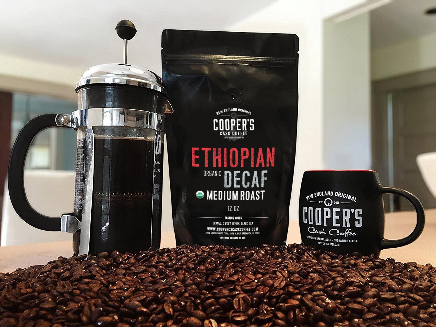 Organic Cold Brew Coffee - Guatemalan Coffee Beans - Ground, Medium Roast, 2lbs, and Organic Ethiopian Decaf Swiss Water Processed SWP, Ground Coffee, 12oz