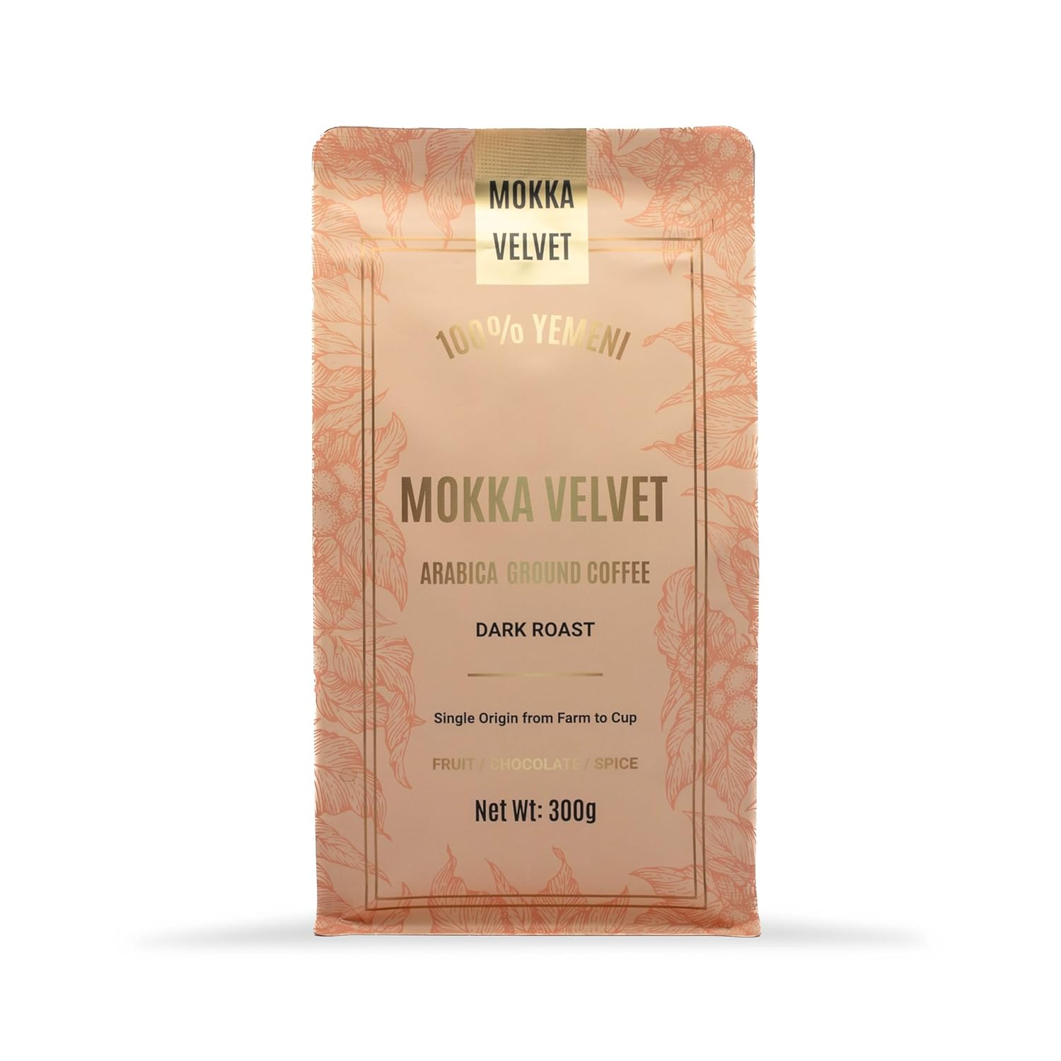 Mokka Velvet Yemeni Ground Coffee - Organically Grown Dark Roast Coffee Ground, Yemeni Coffee, Coffee Grounds, Organic Ground Coffee, Single Origin, 100% Harar Arabica, Resealable Bag 300g.