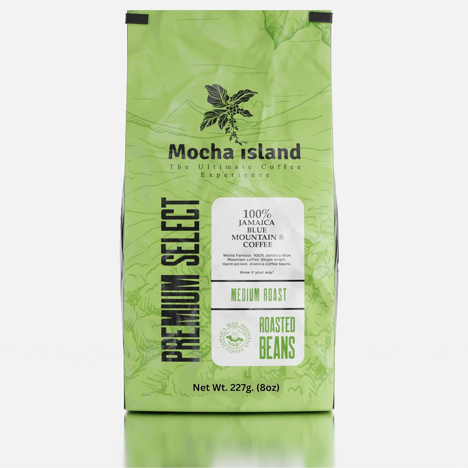 Mocha Island Blue Mountain Coffee from Jamaica Medium Roast Whole Beans (8oz)