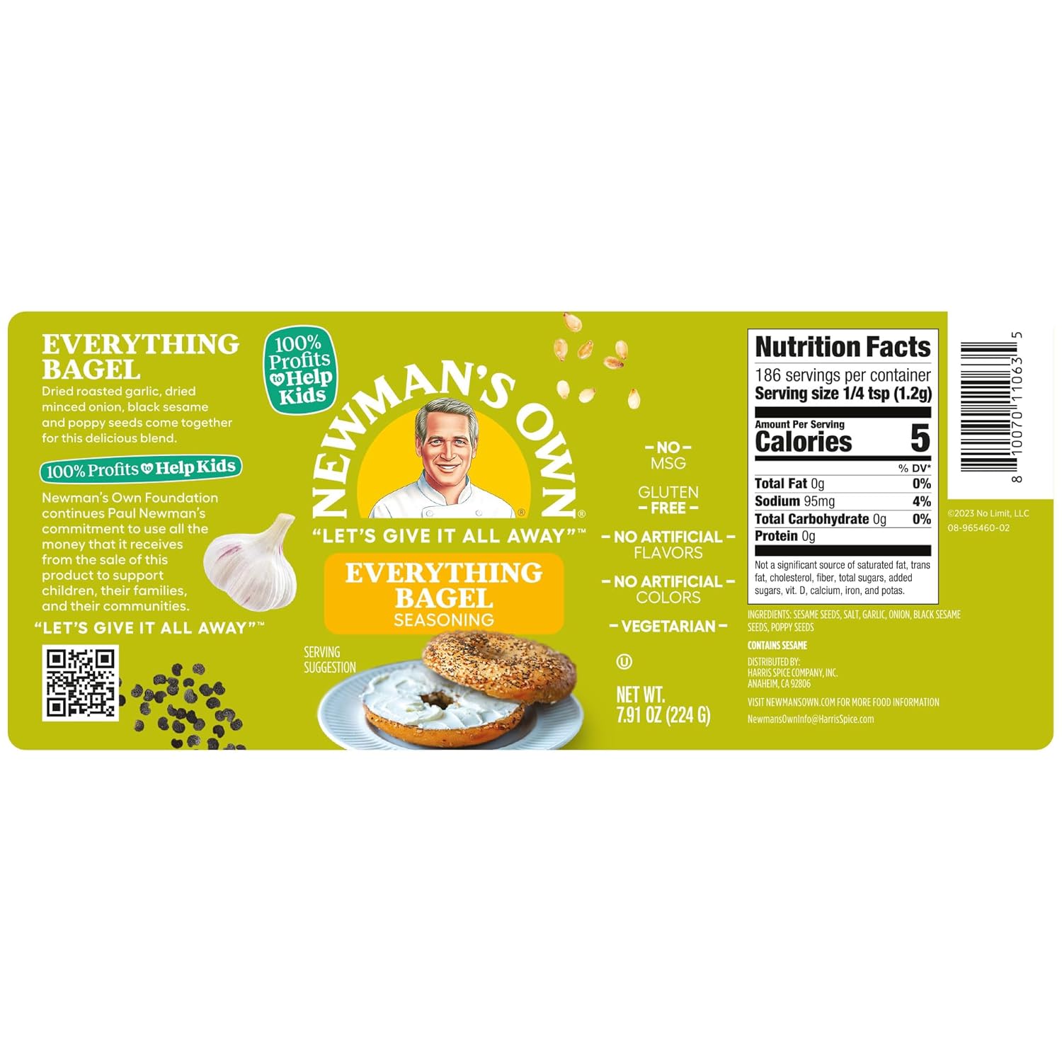 Newman's Own Everything Bagel Seasoning; Perfect Spices for Wraps, Eggs and Potato Salads; No MSG, Gluten Free; Kosher; 7.91 Oz. Bottle