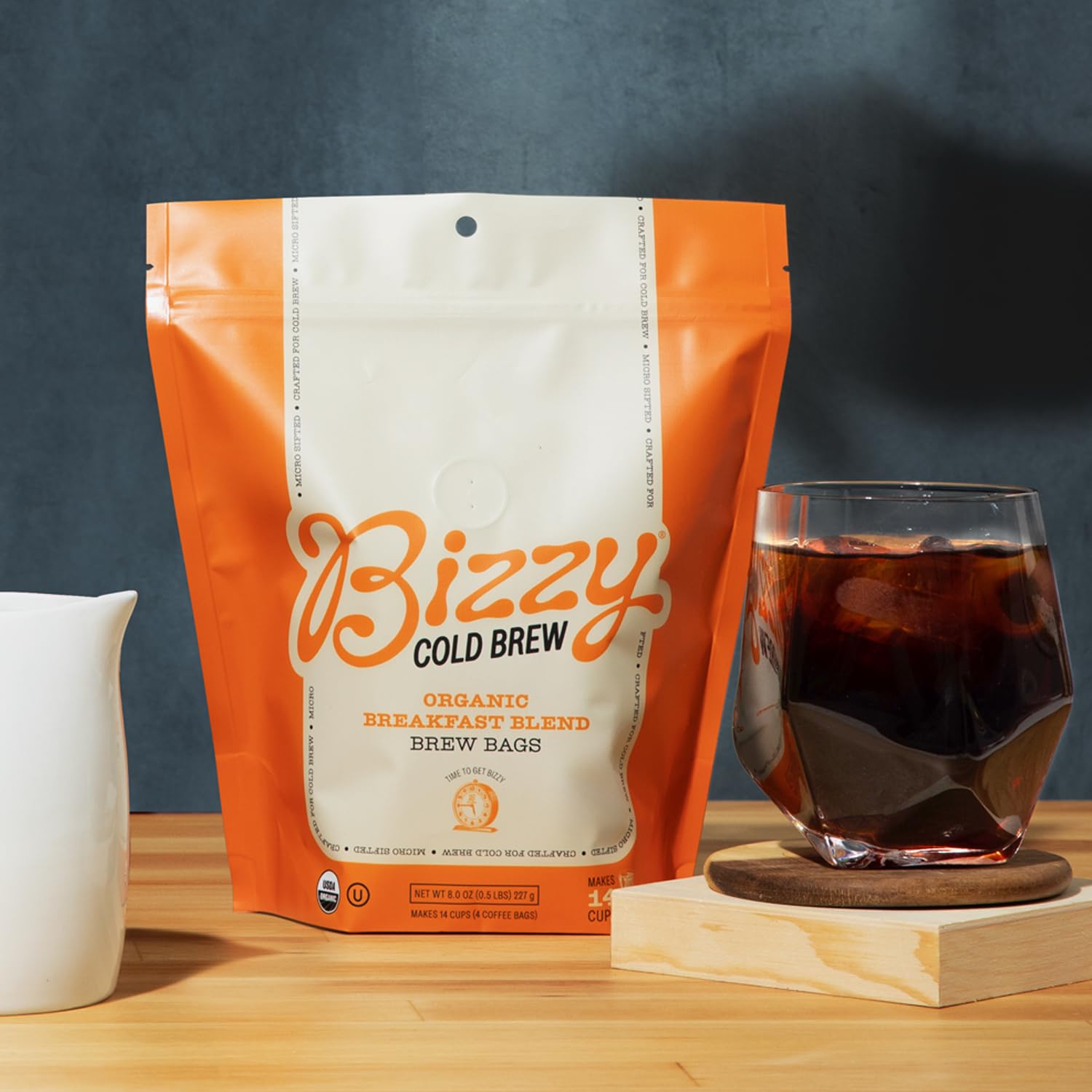 Bizzy Organic Cold Brew Coffee | Bundle | Coarse Ground Coffee | Breakfast Blend 1 LB + Breakfast Blend Brew Bags 4-count | 2 Pack
