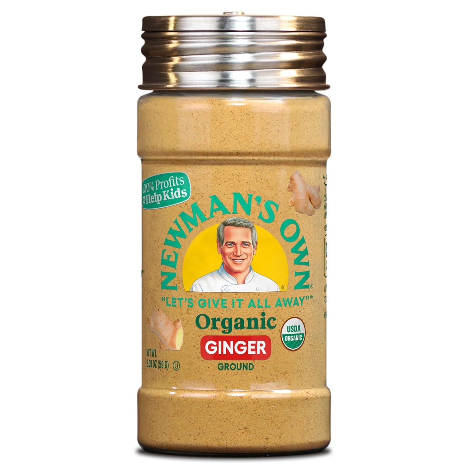 Newman's Own Organic Ground Ginger; Great for Baking, Stir-Fries, and Savory Dishes, USDA Certified Organic, Non-GMO, Kosher, 2.09 Oz. Bottle