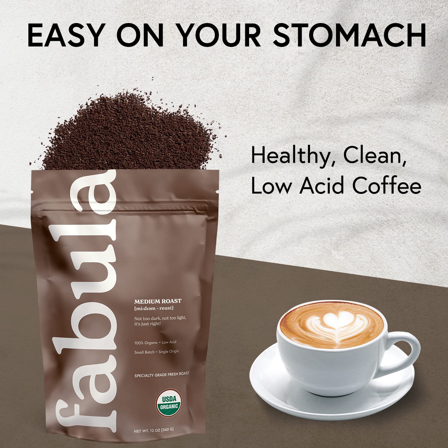 Fabula Organic Coffee Freshly Grounded - Medium and Half-Caff Medium - 2 Bag Bundle