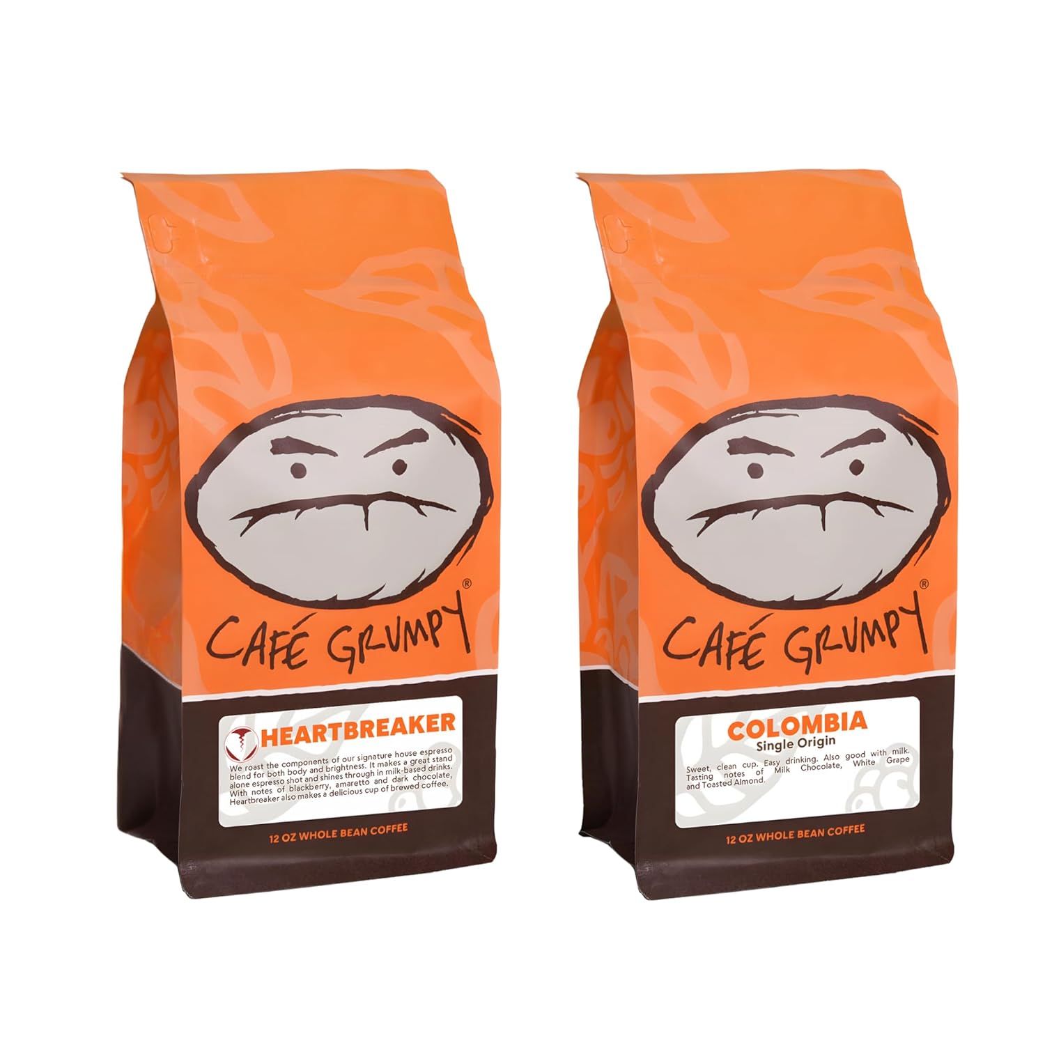 Café Grumpy Signature Collection: Heartbreaker & Colombia Medium Roast Whole Bean Coffee Duo (12oz Bags)