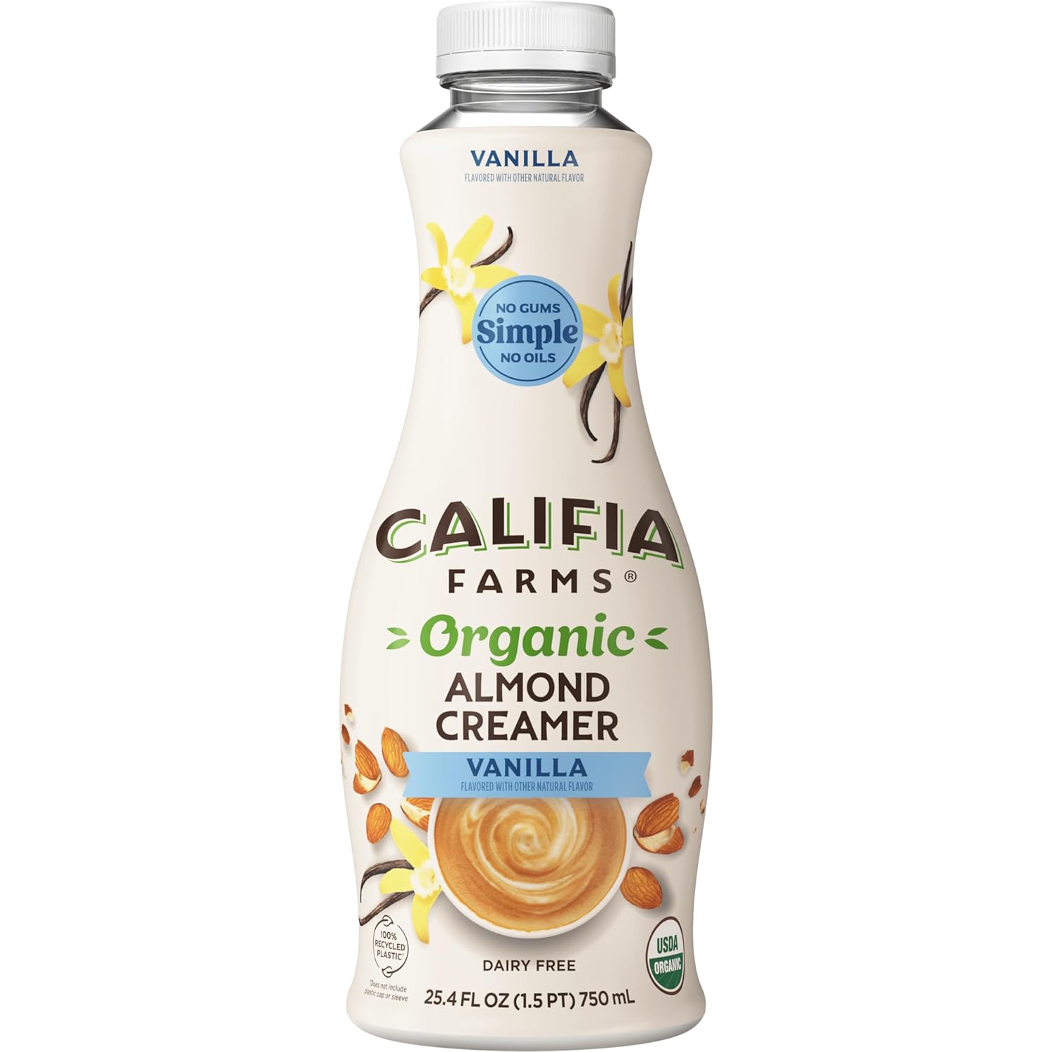 Califia Farms - Organic Vanilla Almond Milk Coffee Creamer, 25.4 Oz, Dairy Free, Plant Based, Vegan, Gluten Free, Non GMO, Almond Creamer, Almond Milk, USDA Organic