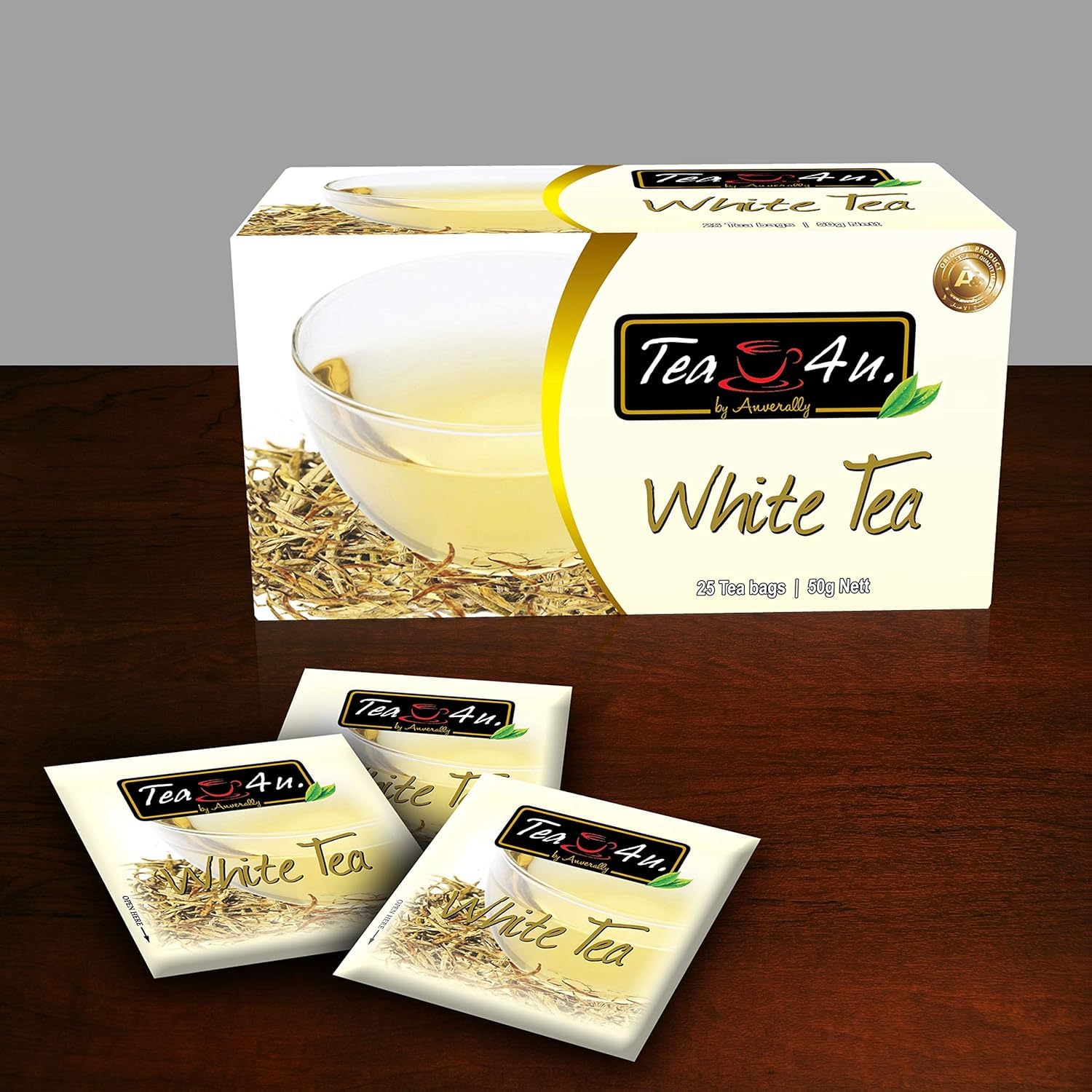 Tea4U White Ceylon Tea Bags - Handpicked Ceylon Tea from Sri Lanka's Finest Gardens - Rich & Fragrant Brew, Expertly Blended Smooth & Refreshing Flavor Convenient for Easy Brewing - 25 Tea Bags