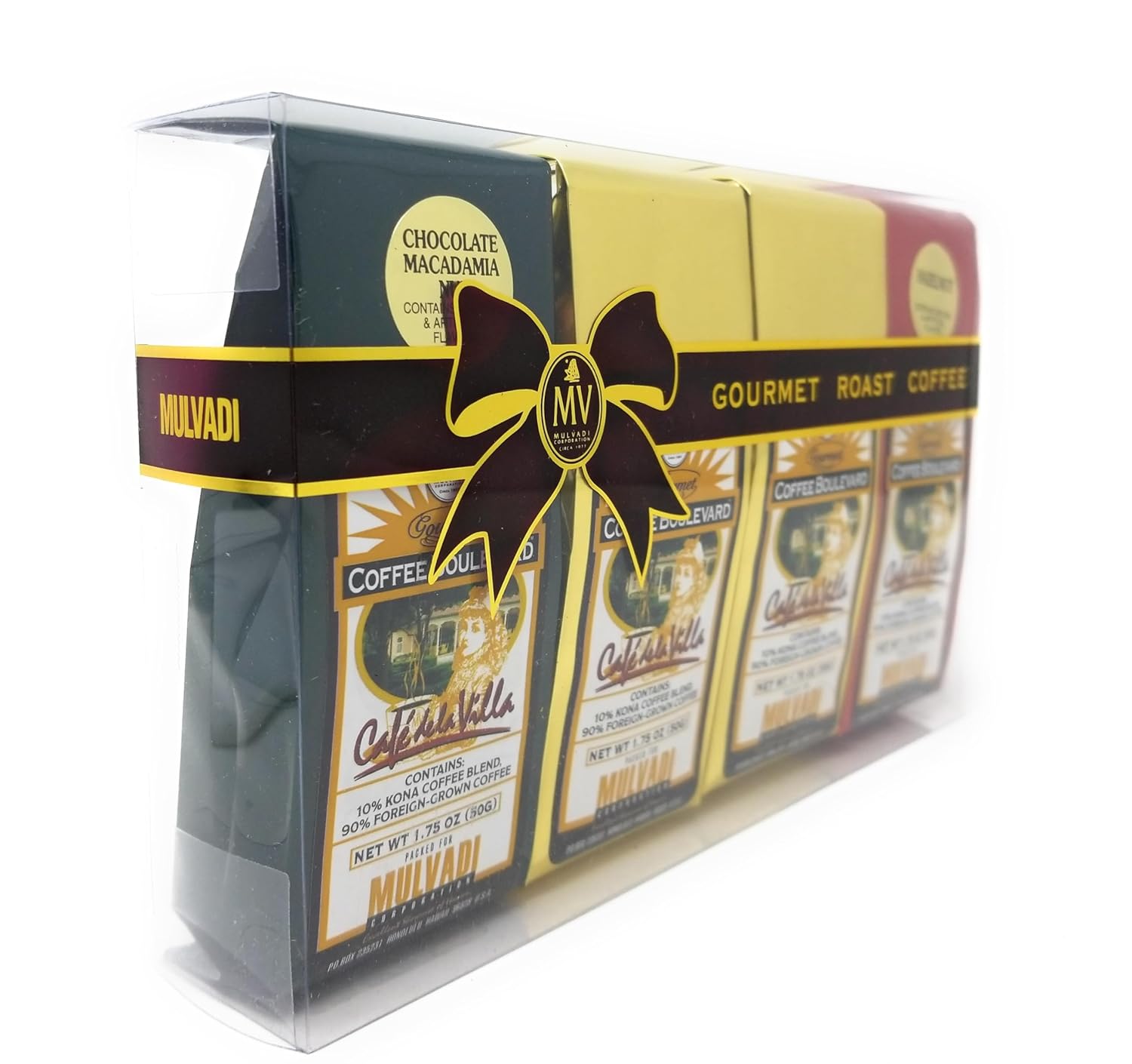 Gourmet Roast Kona Coffee Gift Pack, Ground, 3 Flavors, 4 Bags (1.75 Oz., 50g)