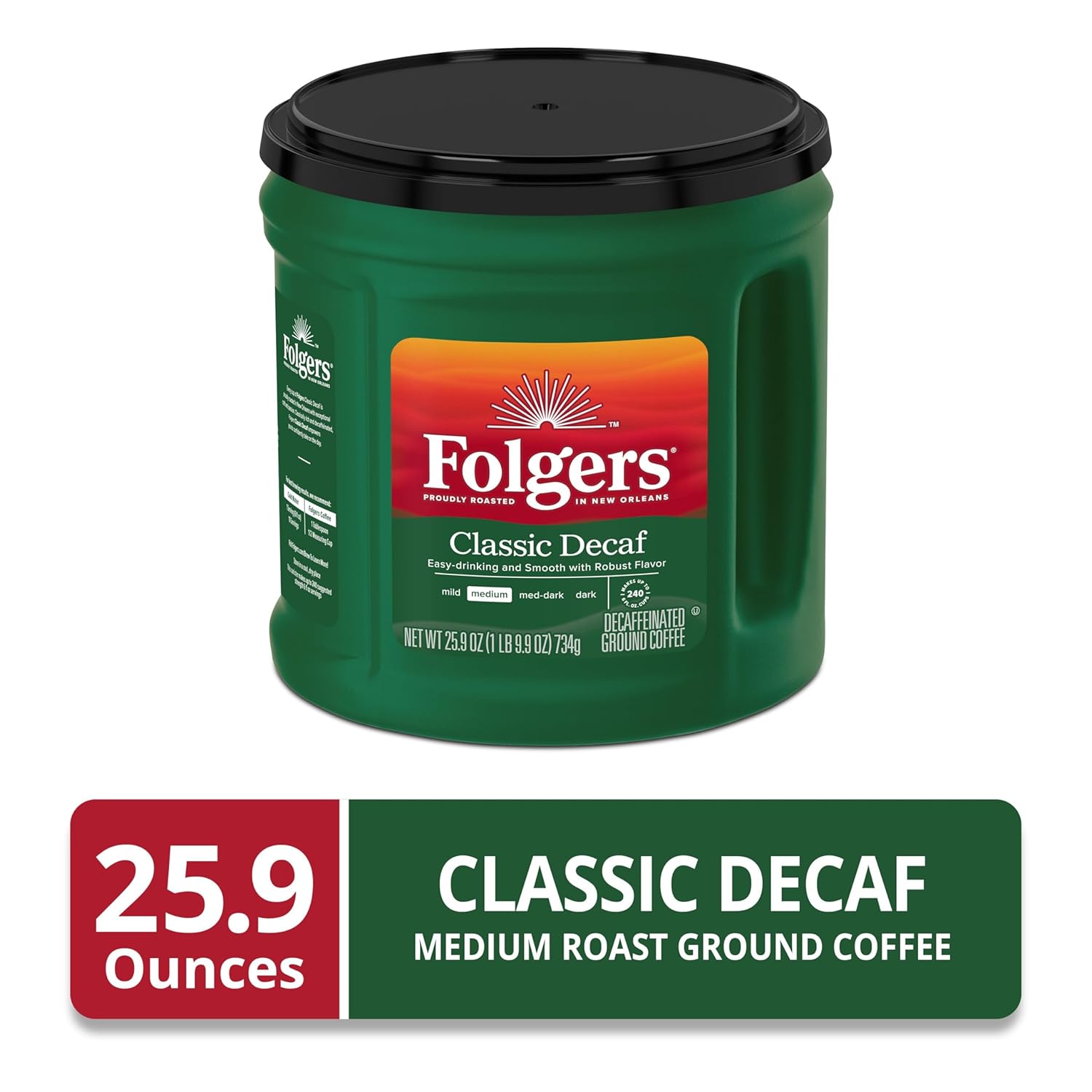 Folgers Classic Decaf Medium Roast Ground Coffee, 25.9 Ounce