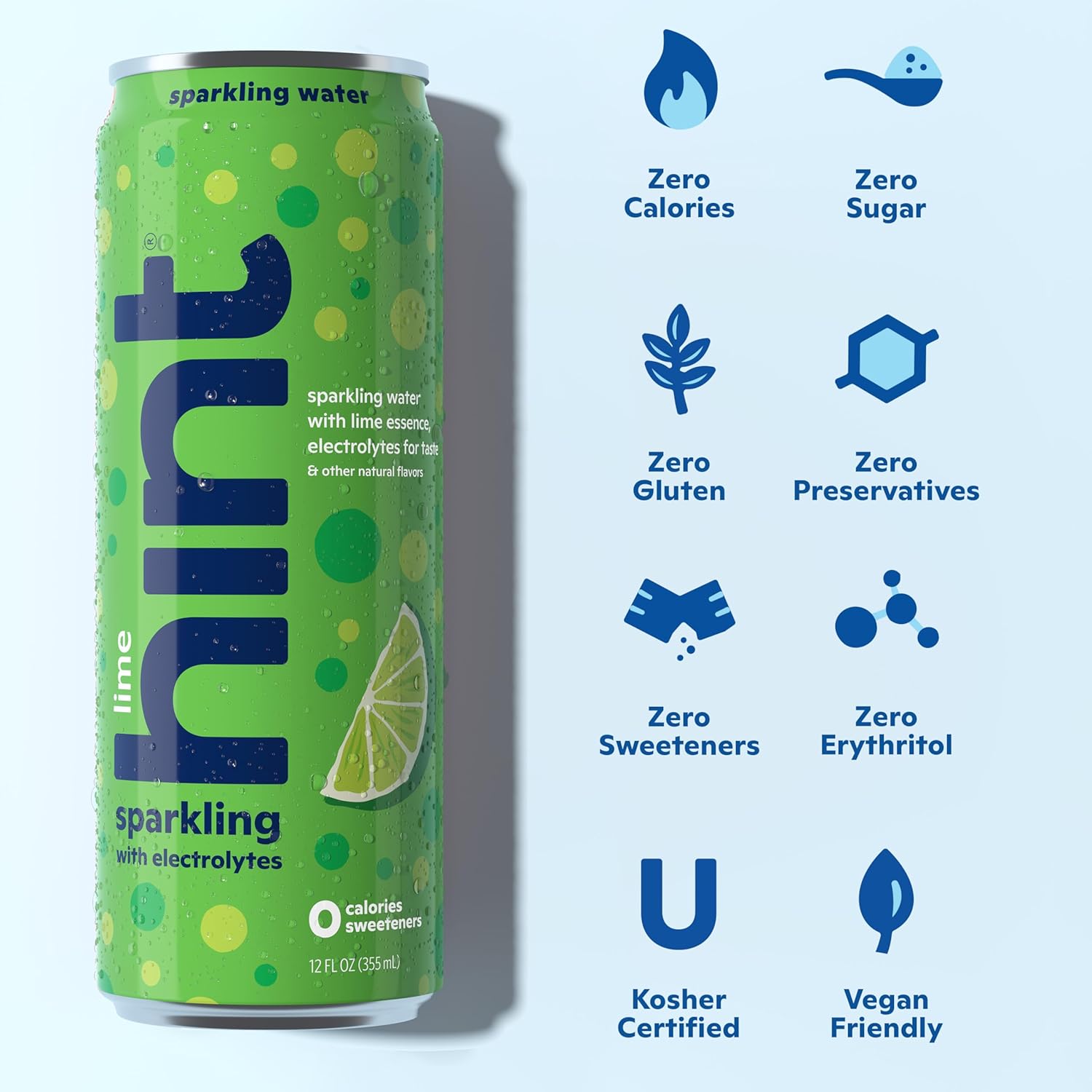 Hint Sparkling Water, Lime - Canned Flavored Water Beverages with Electrolytes, Zero Calories, and Sugar Free - 12 Fl Oz Cans (Pack of 12)