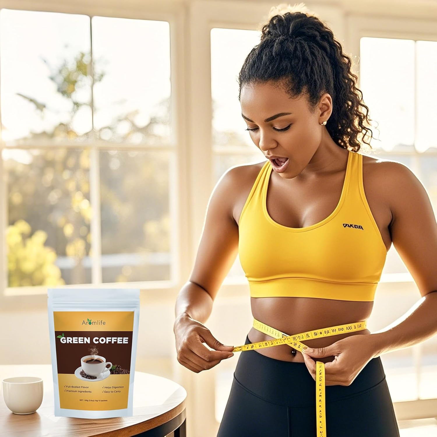 Aromlife Green Coffee for Digestion with Ginseng Extract, 10 Sachets Green Coffee Beans Extract with 8 Natural Herbal Extracts, Gluten-Free Full-Bodied Flavor Instant Coffee