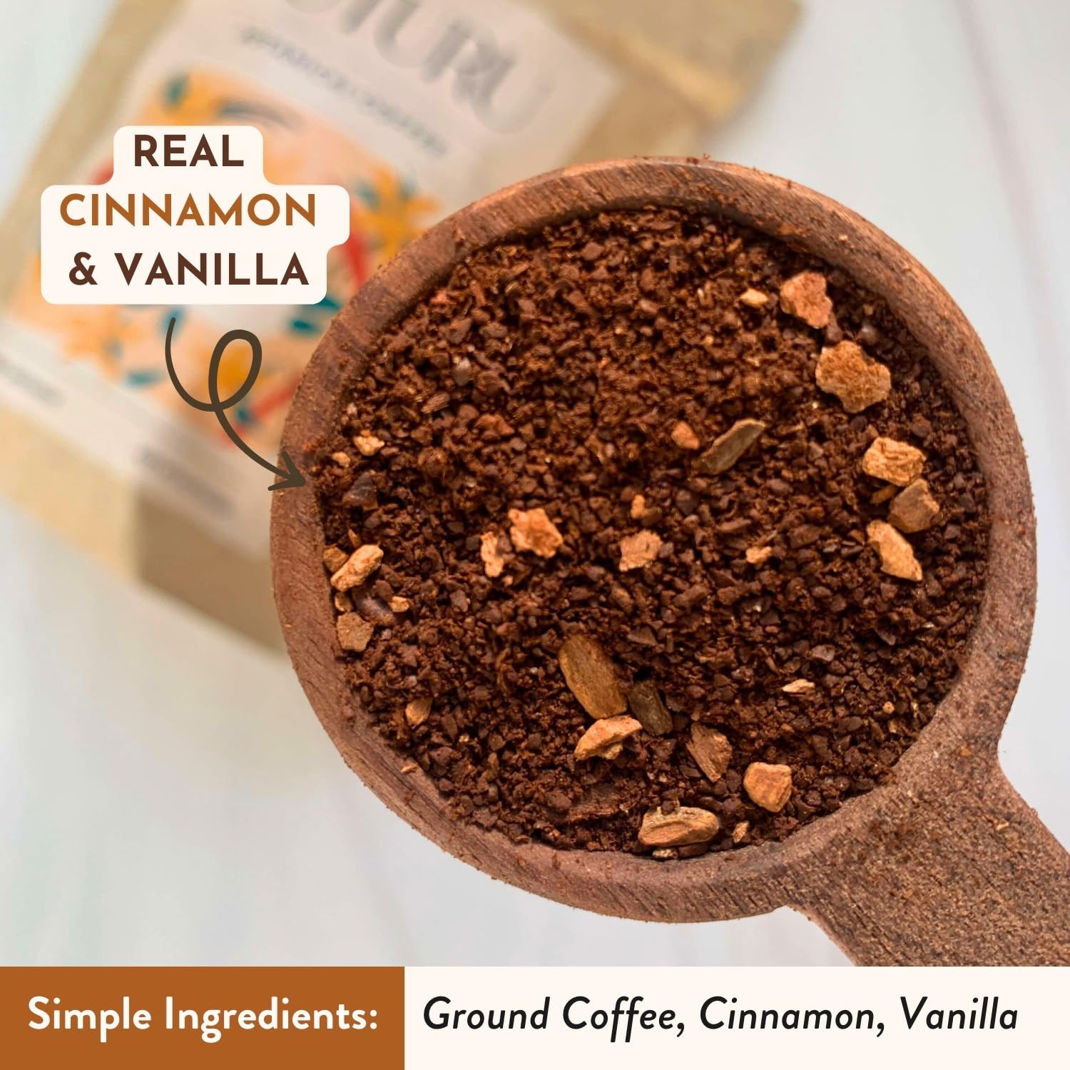 Cinnamon Vanilla Ground Coffee - Real Cinnamon & Vanilla - Medium Roast, Flavored Coffee - Smooth Low-Acid - Perfect for Drip, Pour Over or Cold Brew - 8 oz, 22 Servings