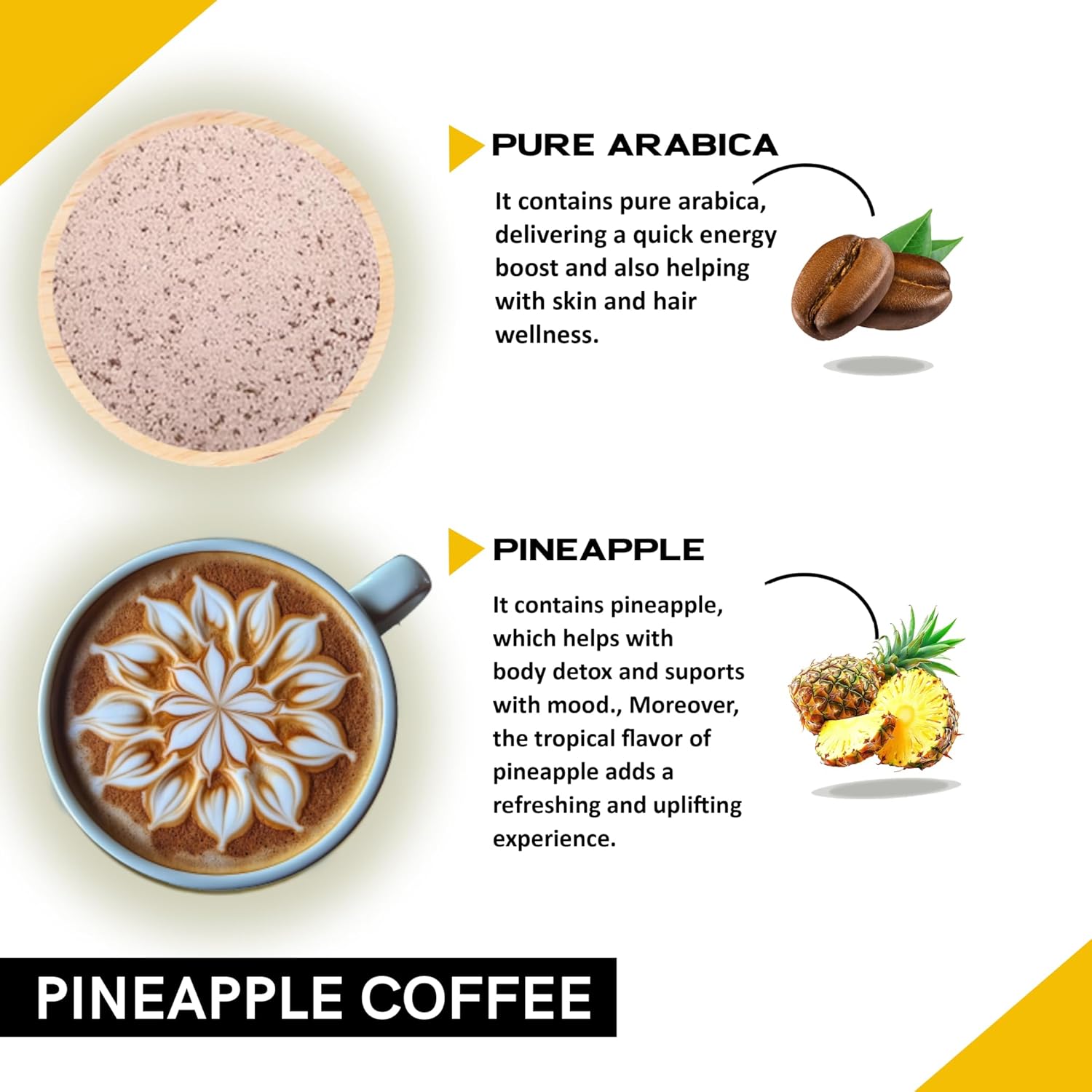 COFFEECURRY Pineapple Coffee Premix (30 Sachets - 1 Month Pack) - With Refreshing and Fruity Blends of Natural Ingredients
