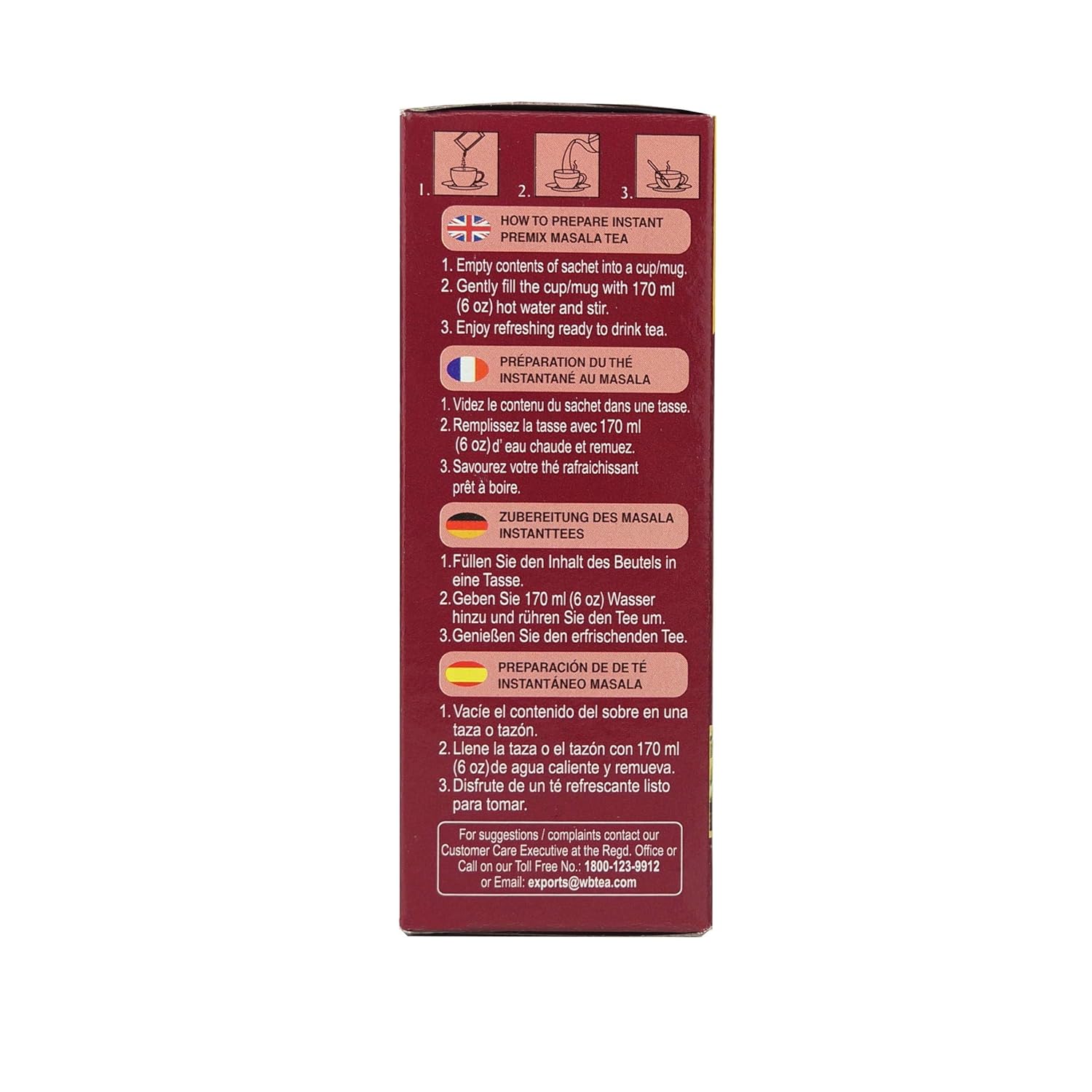 Wagh Bakri Instant Masala Tea | 3 in 1 Sugar+Milk Solids+ Tea | 10 Single Serve Sachets | 140g (4.93 Ounce)