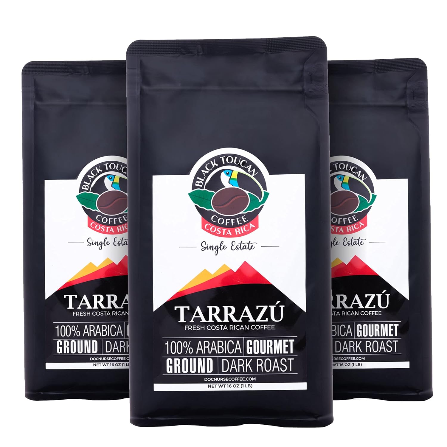 Black Toucan Coffee, Low Acid Costa Rican Tarrazu Ground, 16 oz (3-Pack), Single Estate, Dark Roast
