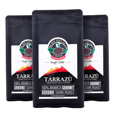 Black Toucan Coffee, Low Acid Costa Rican Tarrazu Ground, 16 oz (3-Pack), Single Estate, Dark Roast