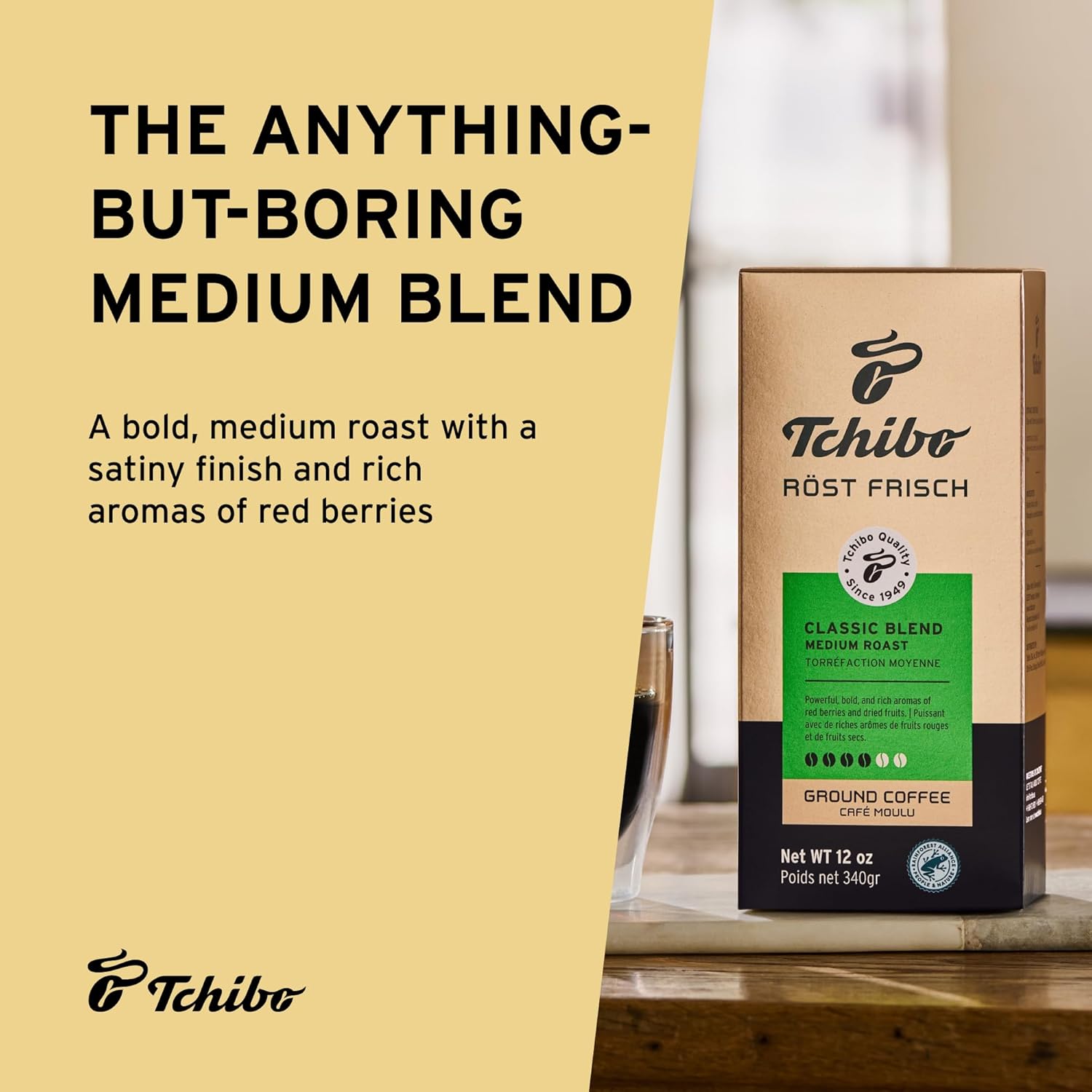 Tchibo Ground Coffee - Röst Frisch Classic Blend - Lightly Roasted Arabica Beans with Delicate Hints of Dark Chocolate - Intensity 3/6, Acidity 2/6, Roast Level 2/6-12 oz - Pack of 3